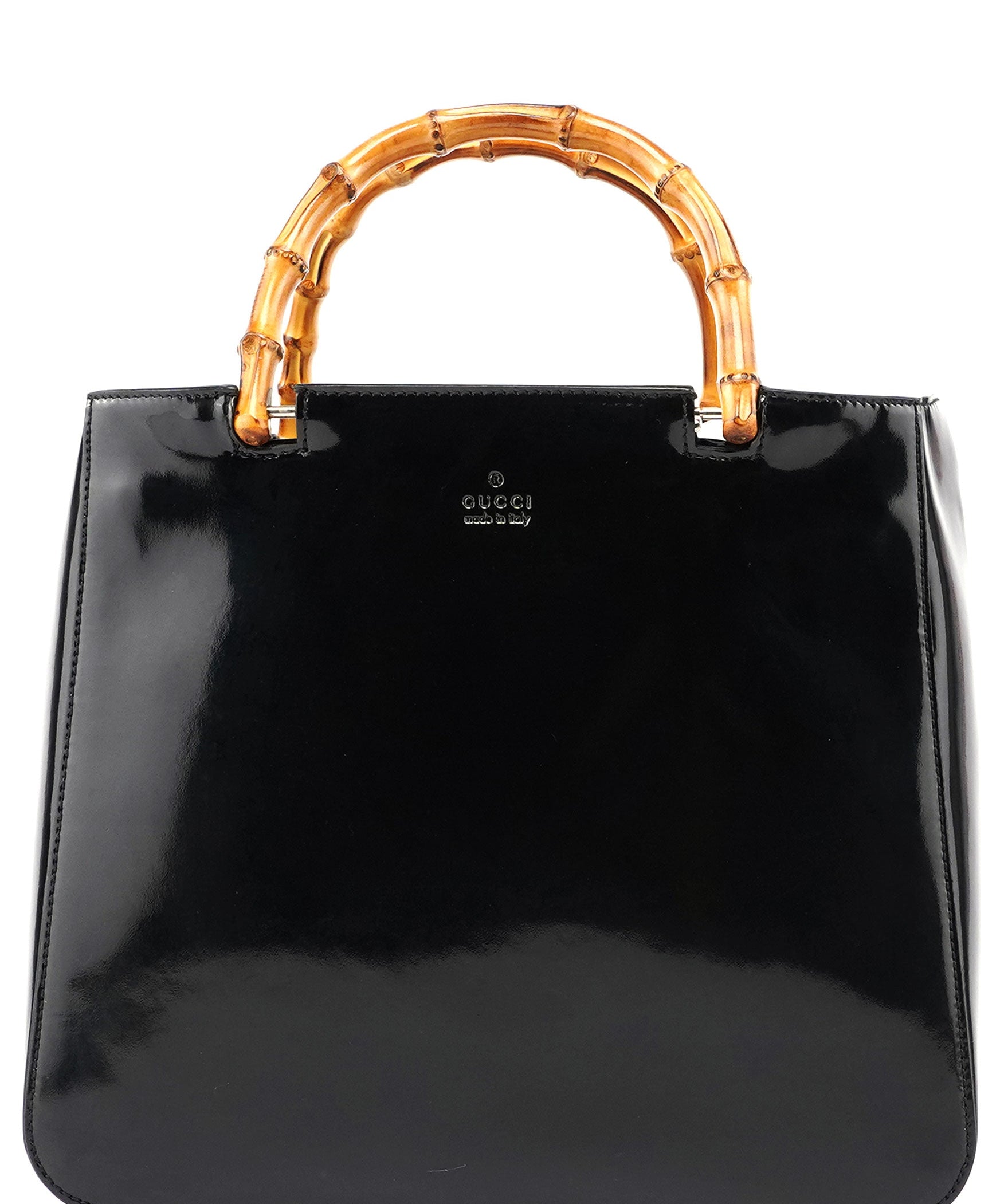Gucci Black Patent Leather Bamboo Tote