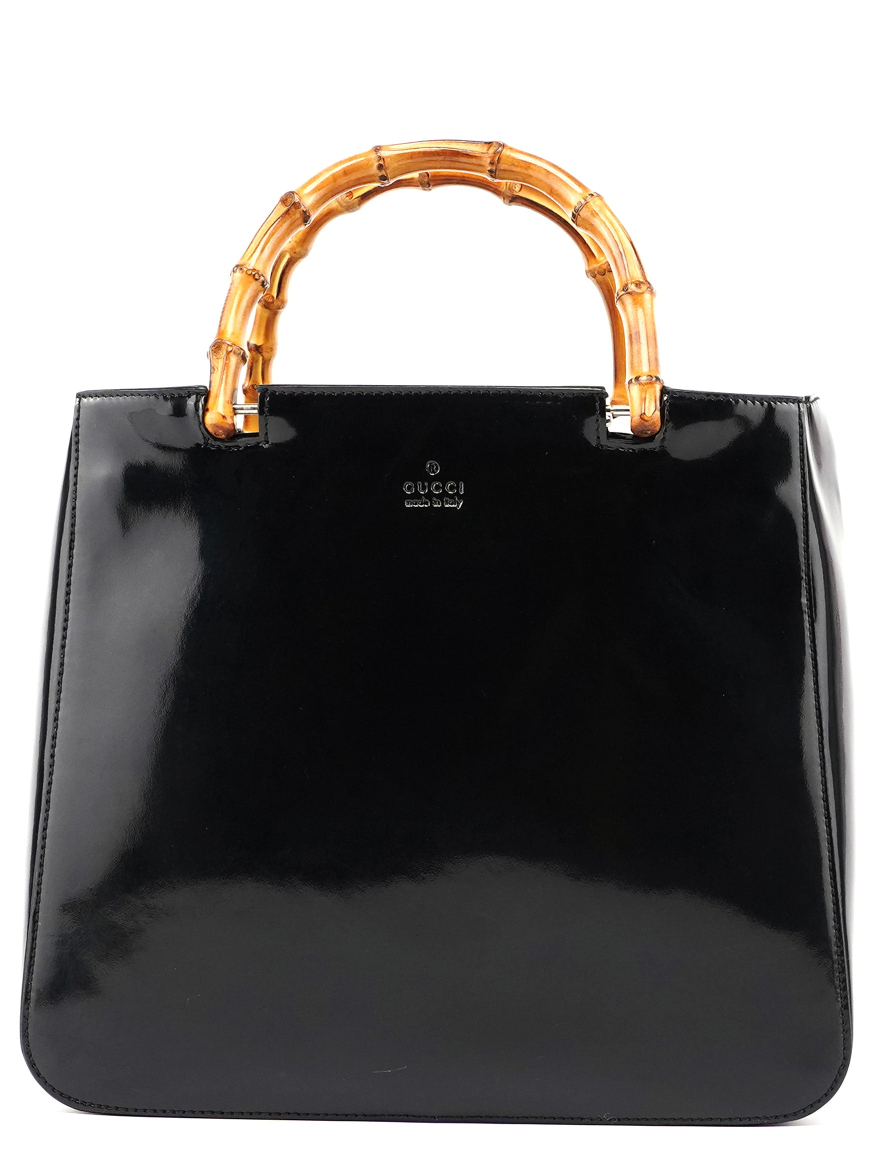 Gucci Black Patent Leather Bamboo Tote