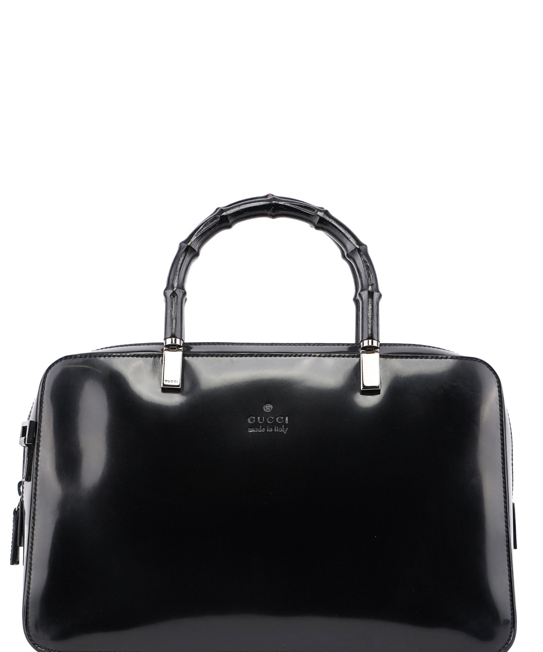 Gucci Black Patent Leather Bamboo Tote