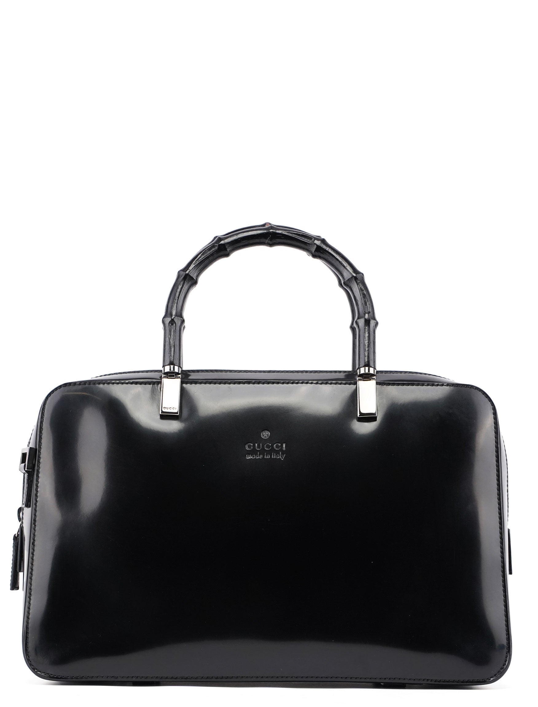 Gucci Black Patent Leather Bamboo Tote