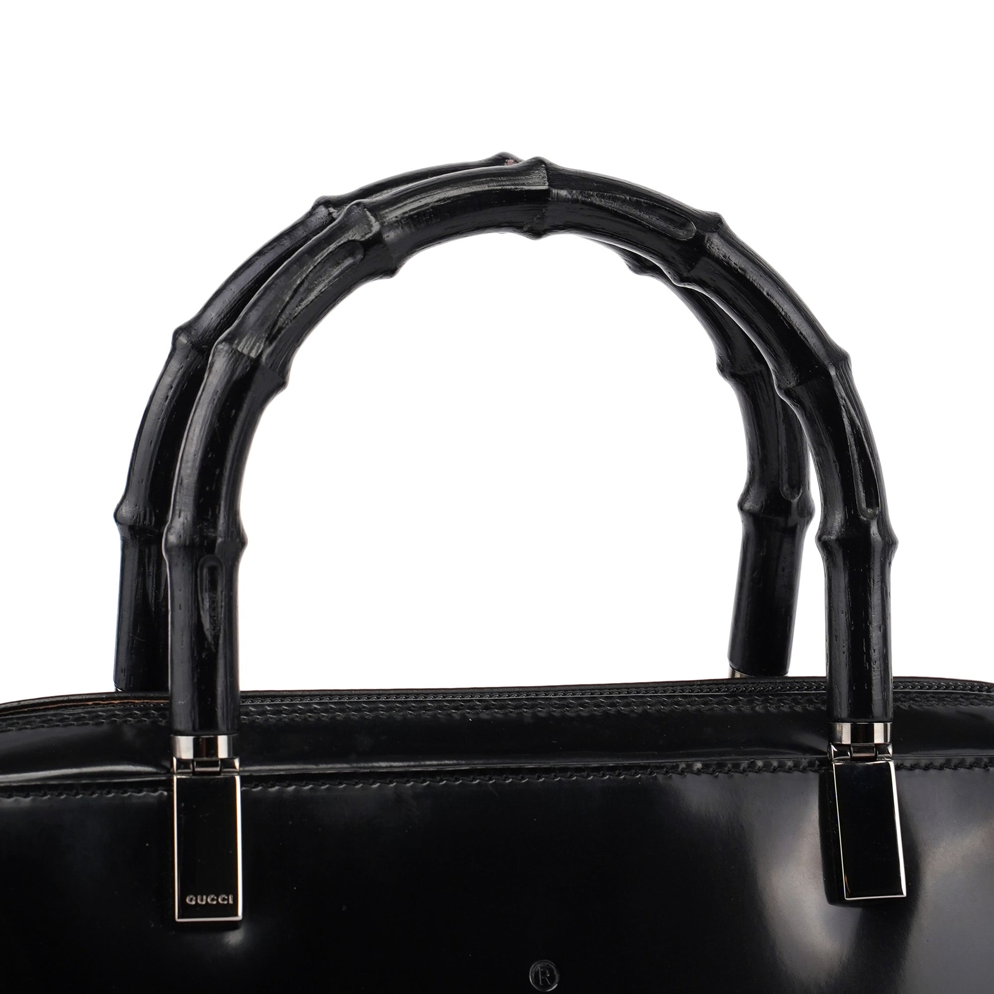 Gucci Black Patent Leather Bamboo Tote