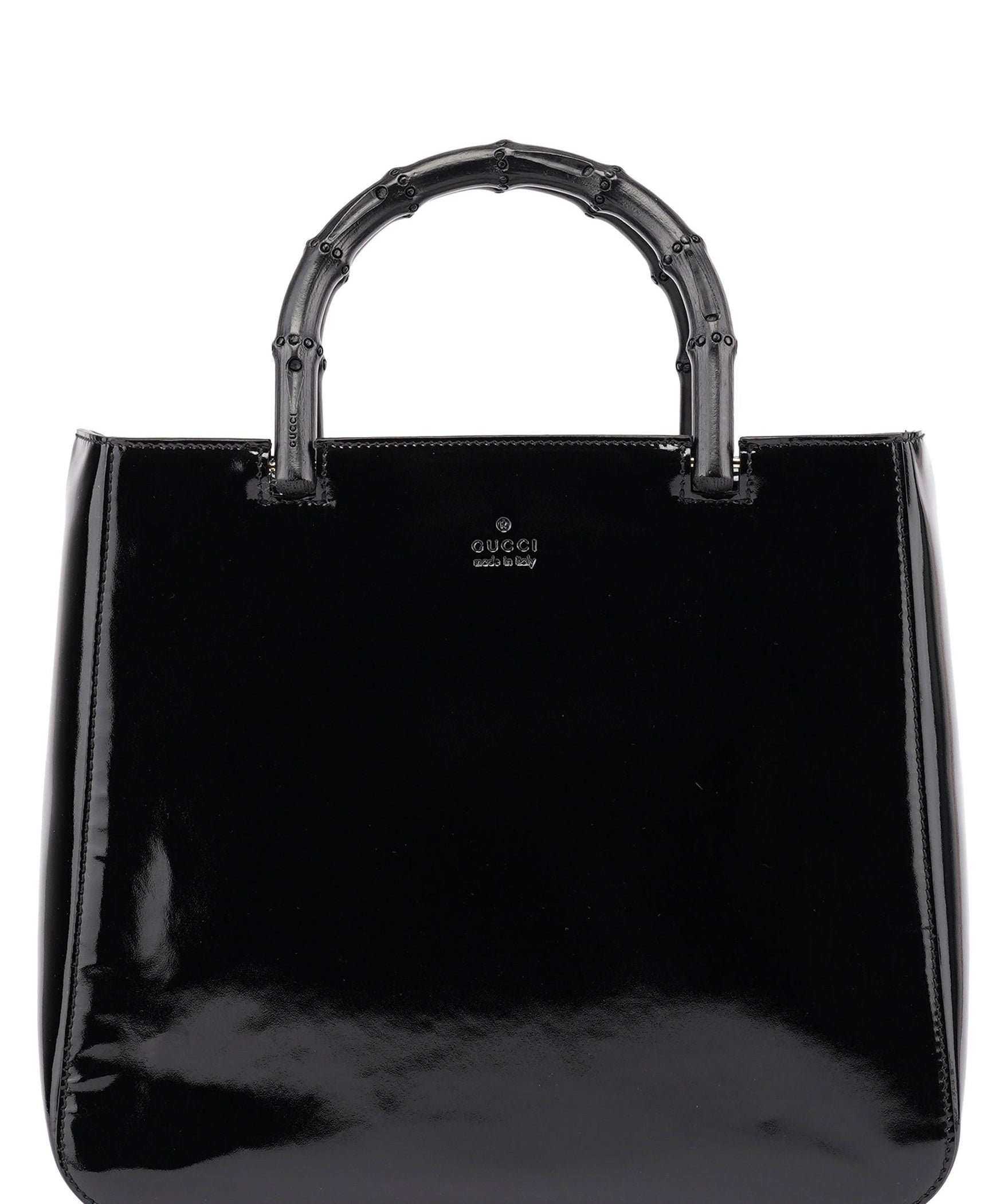 Gucci Black Patent Leather Bamboo Tote Bag