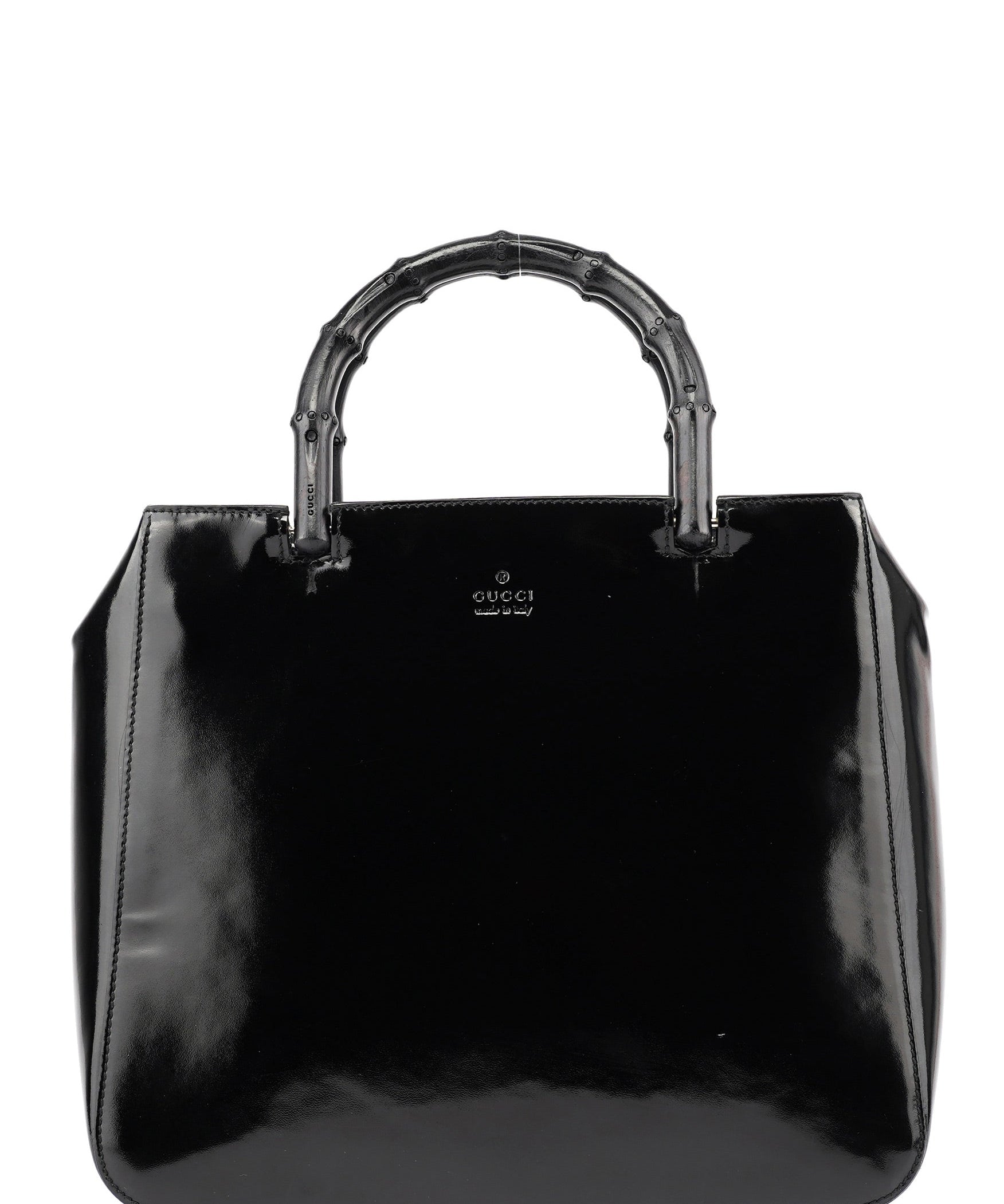 Gucci Black Patent Leather Bamboo Tote Bag