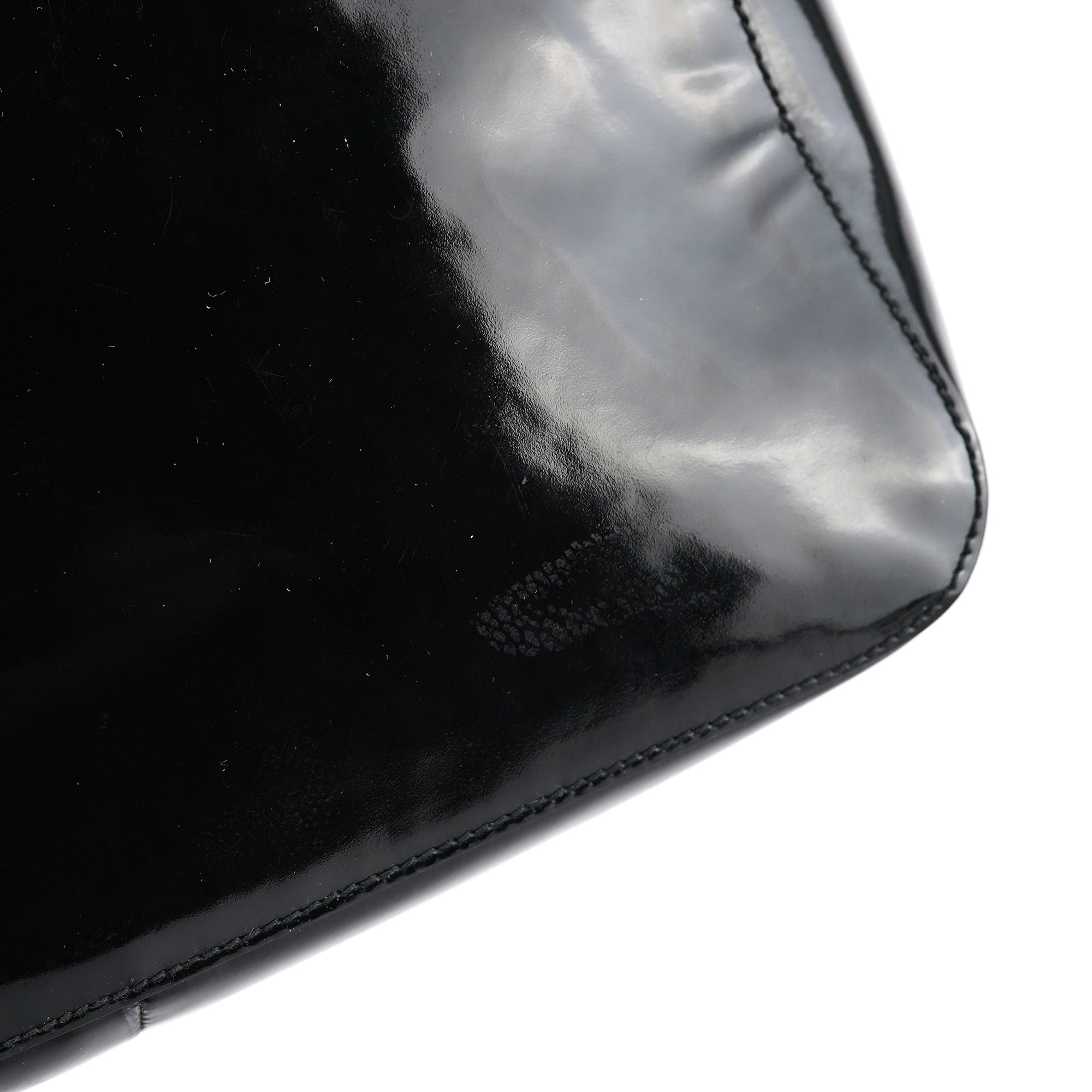 Gucci Black Patent Leather Bamboo Tote Bag