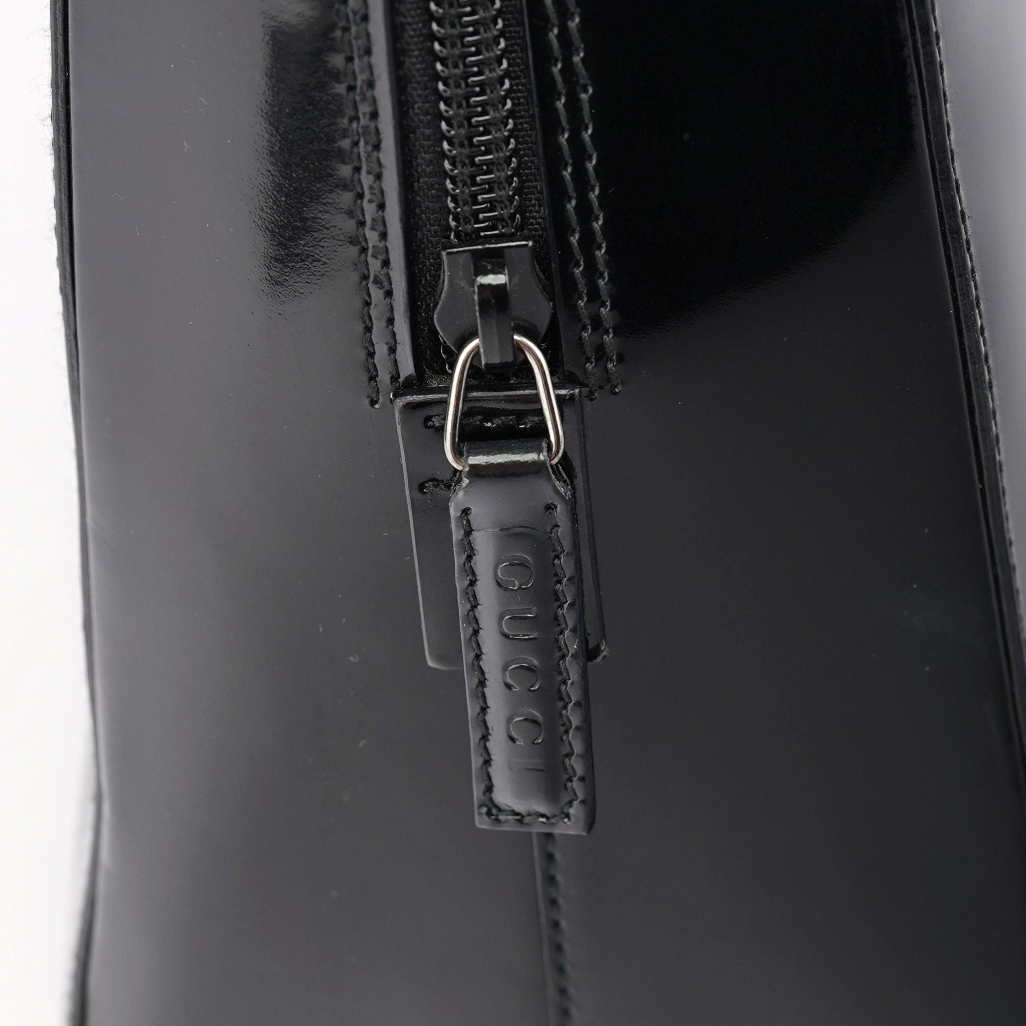 Gucci Black Patent Leather Bamboo Tote Bag