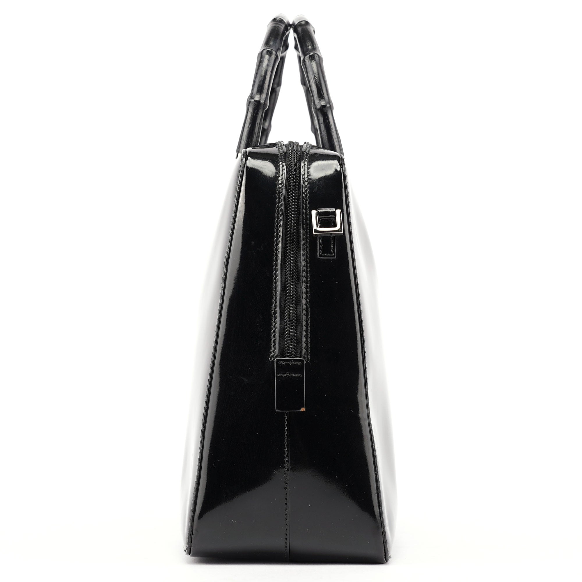Gucci Black Patent Leather Bamboo Tote Bag