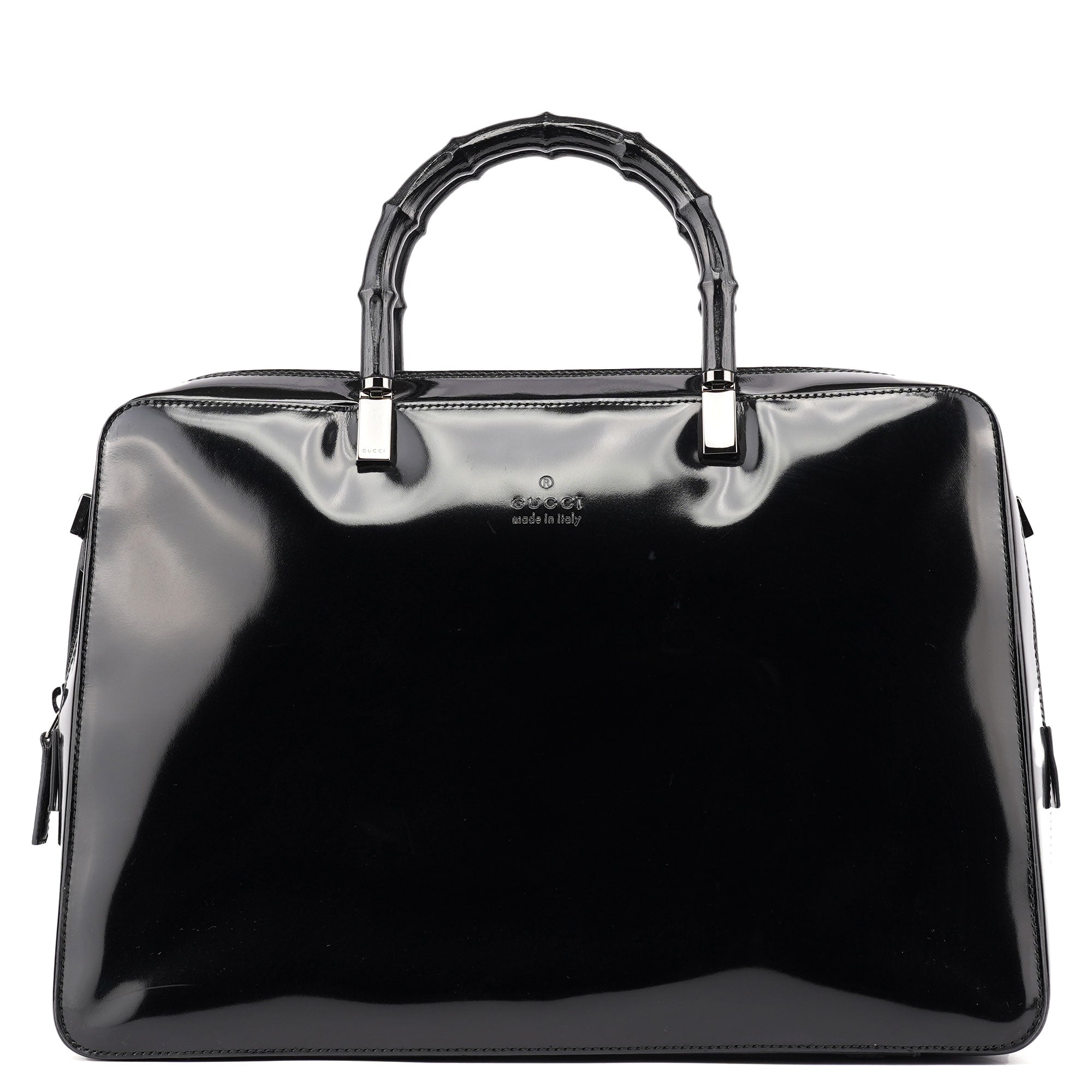 Gucci Black Patent Leather Bamboo Tote Bag