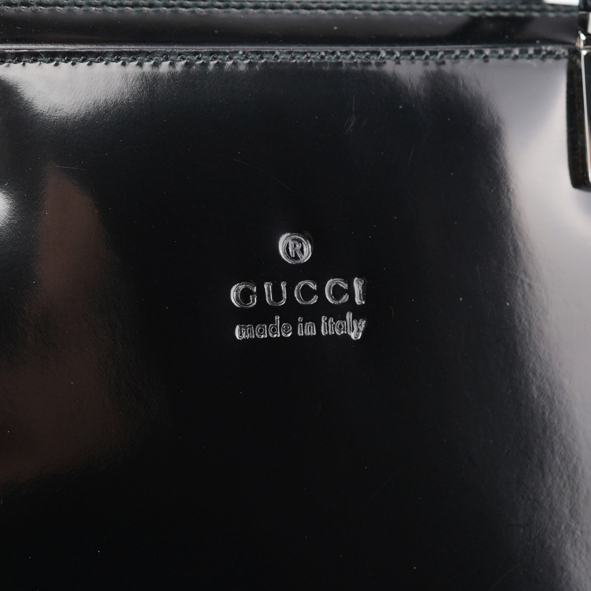 Gucci Black Patent Leather Bamboo Tote Bag