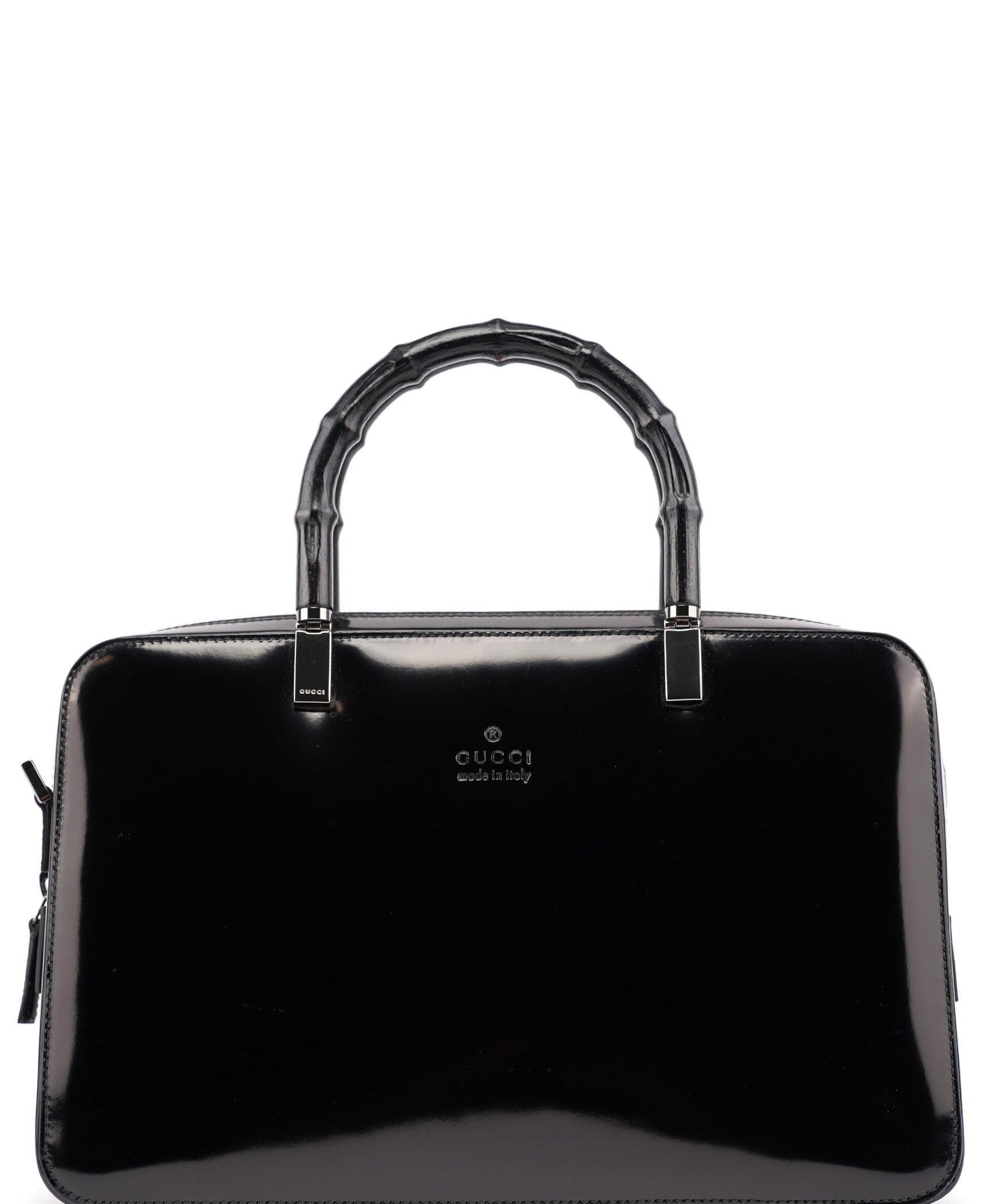 Gucci Black Patent Leather Bamboo Tote Bag