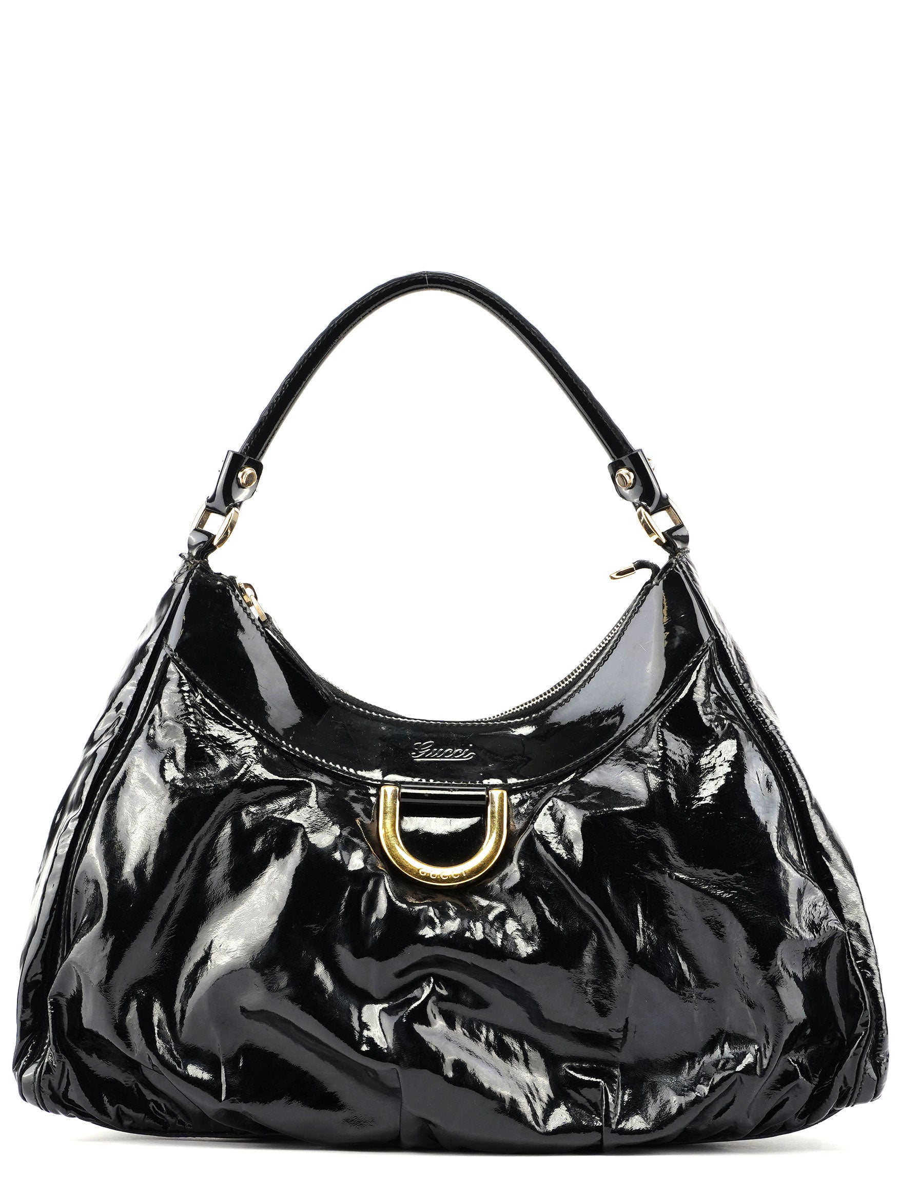 Gucci Black Patent Leather D-Ring Shoulder Bag