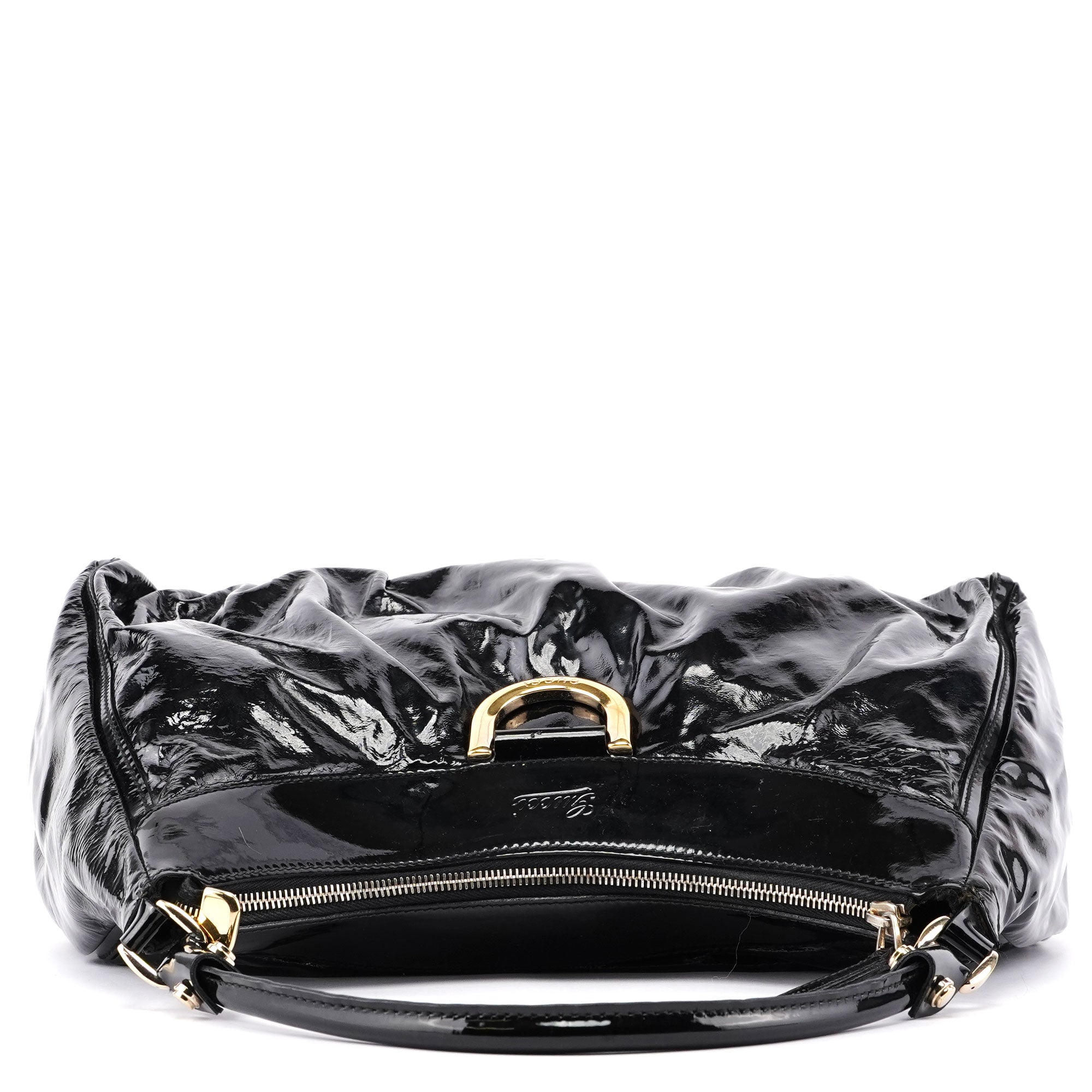 Gucci Black Patent Leather D-Ring Shoulder Bag