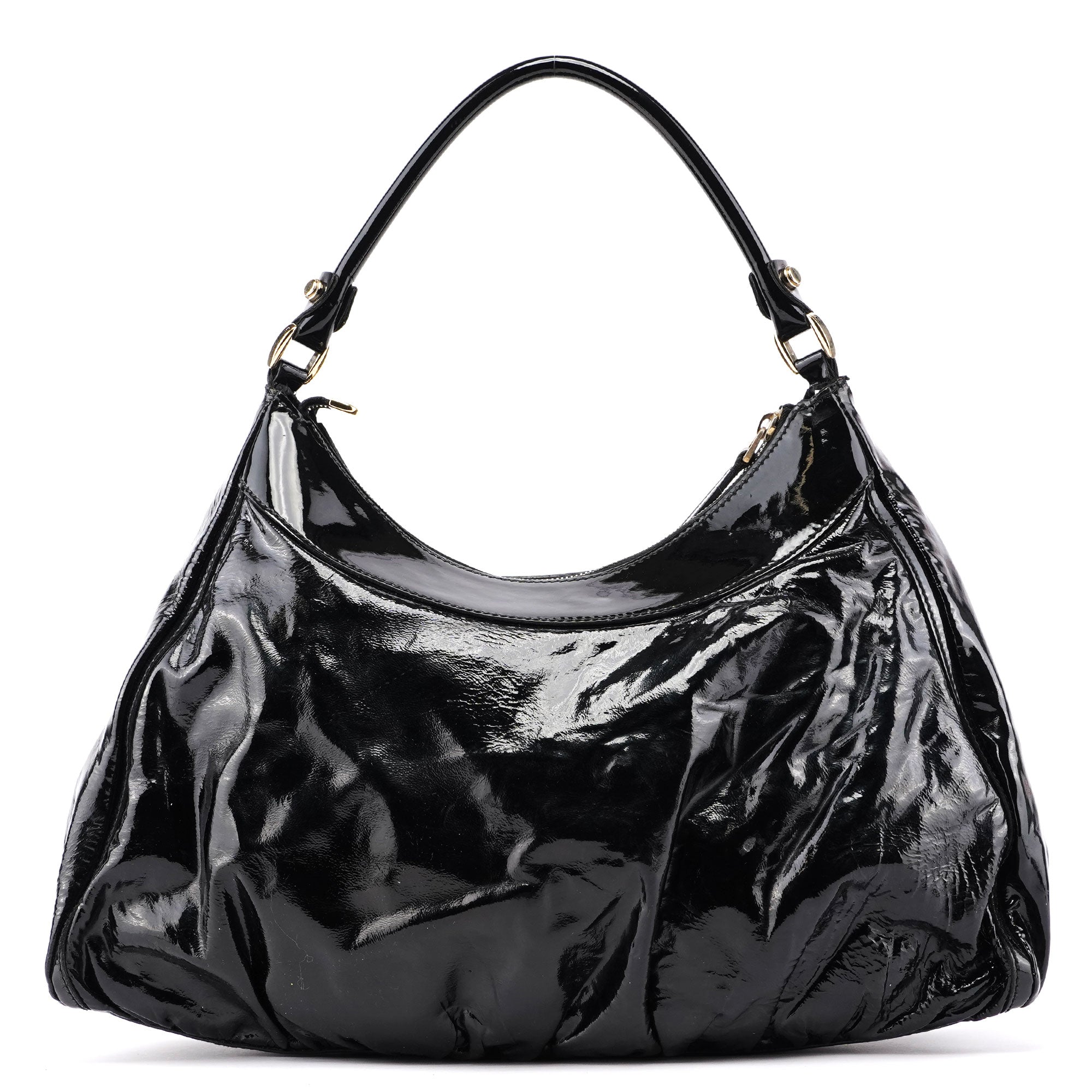 Gucci Sac porté épaule D-Ring en cuir verni noir