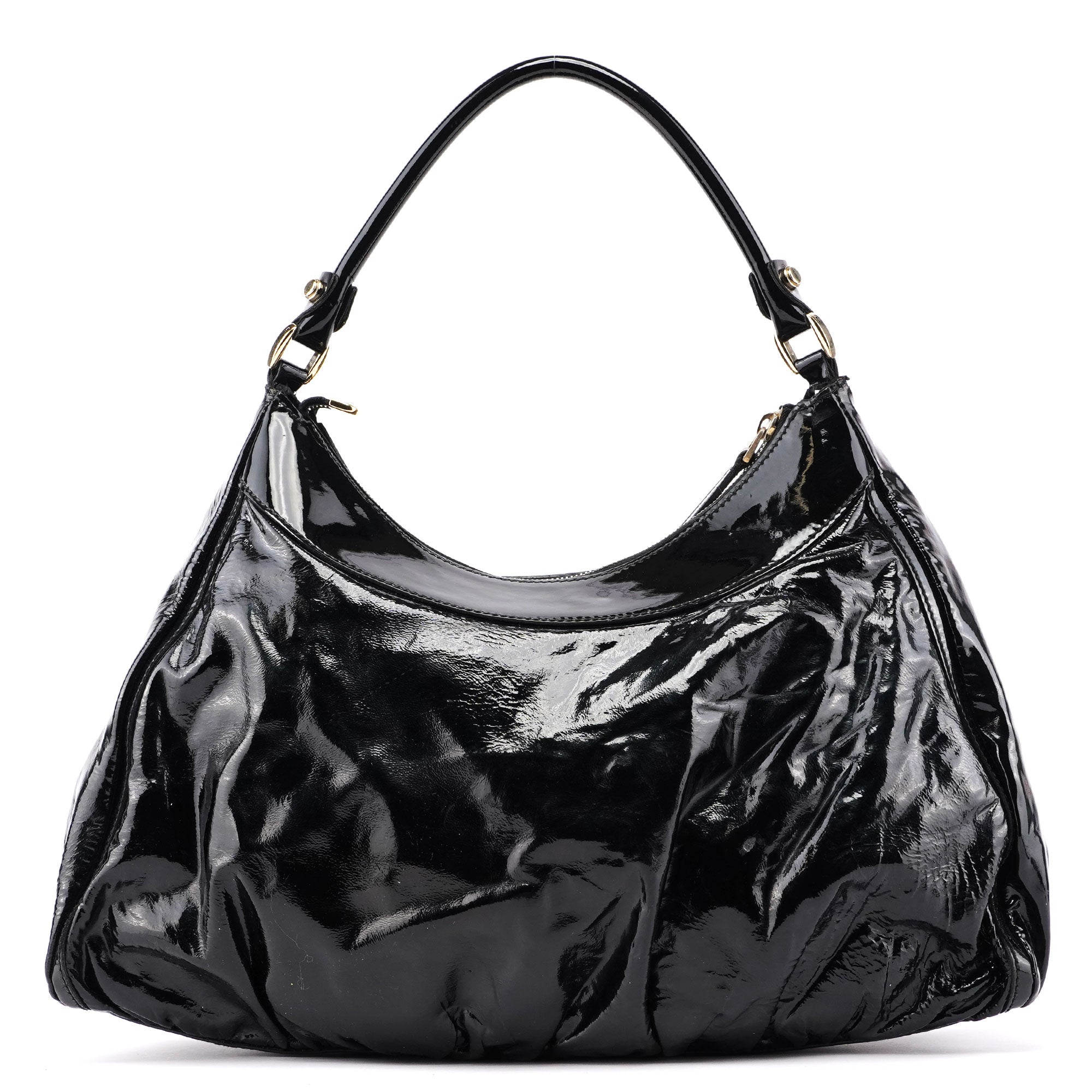 Gucci Black Patent Leather D-Ring Shoulder Bag