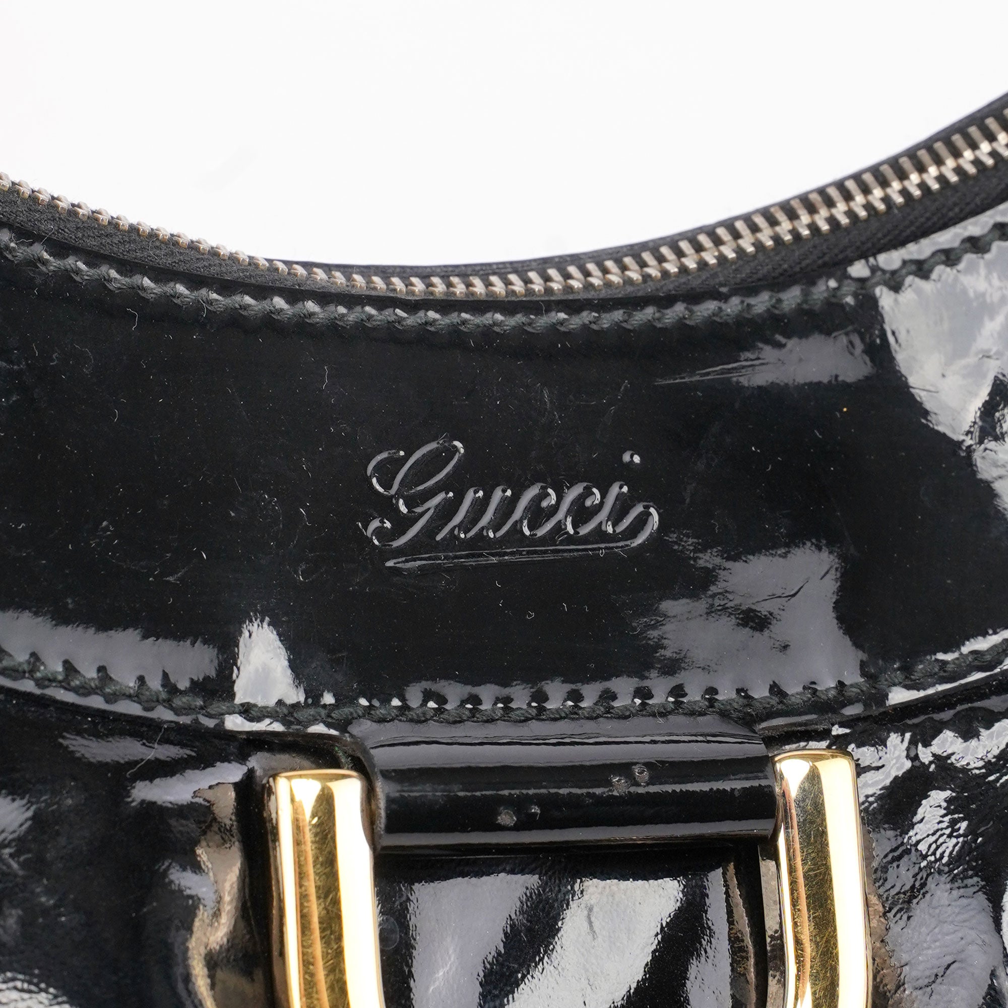 Gucci Black Patent Leather D-Ring Shoulder Bag