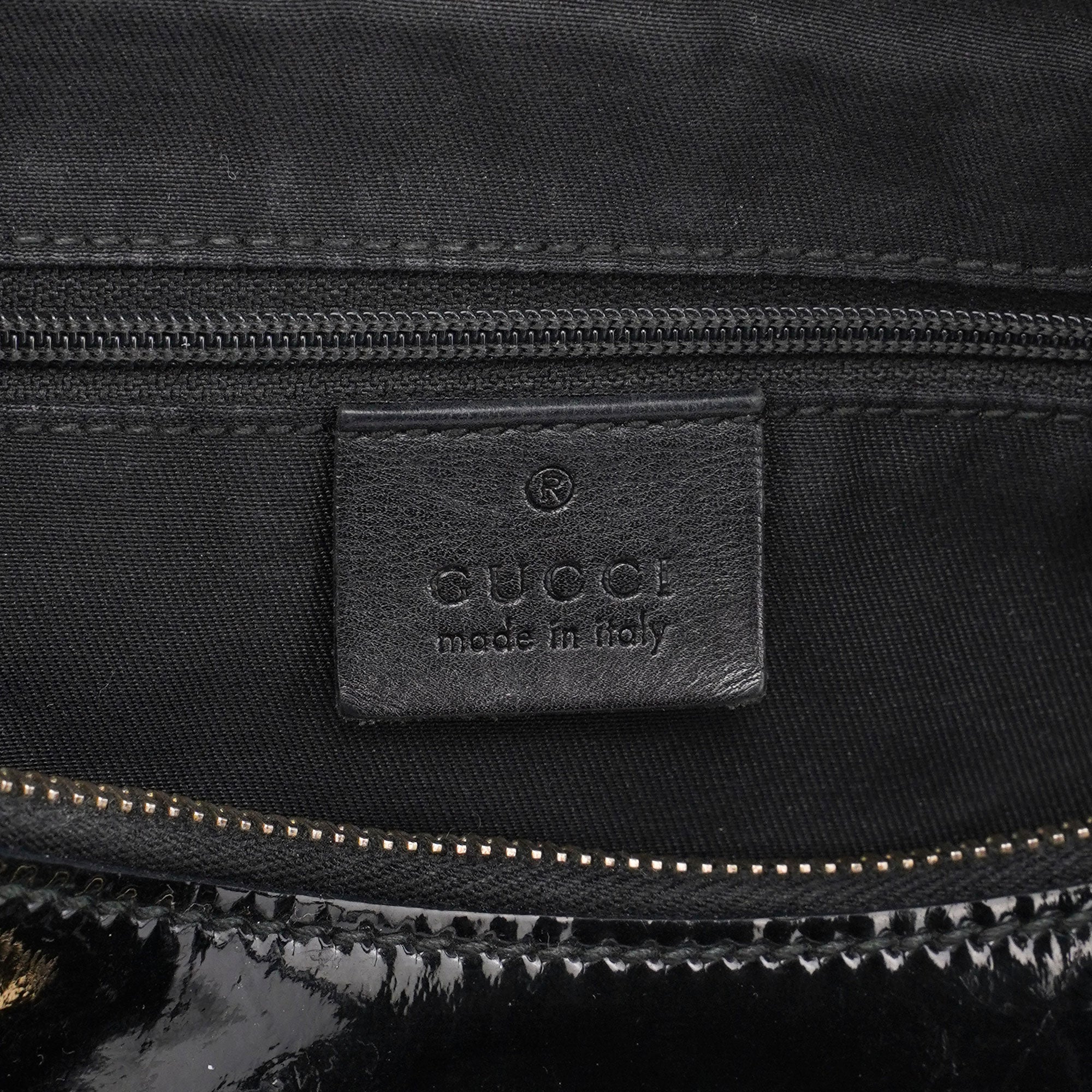 Gucci Black Patent Leather D-Ring Shoulder Bag