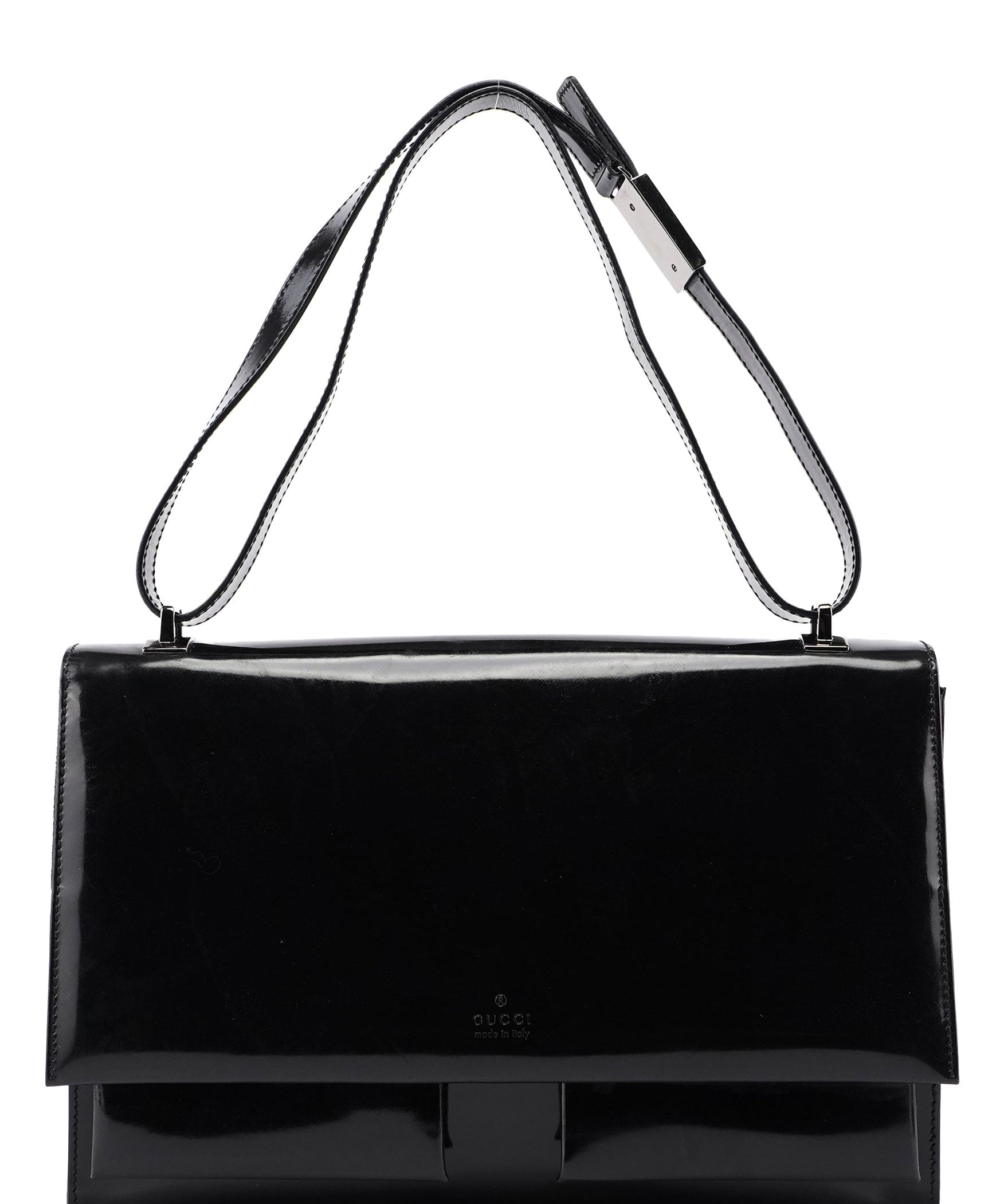 Gucci Black Patent Leather Flap Shoulder Bag
