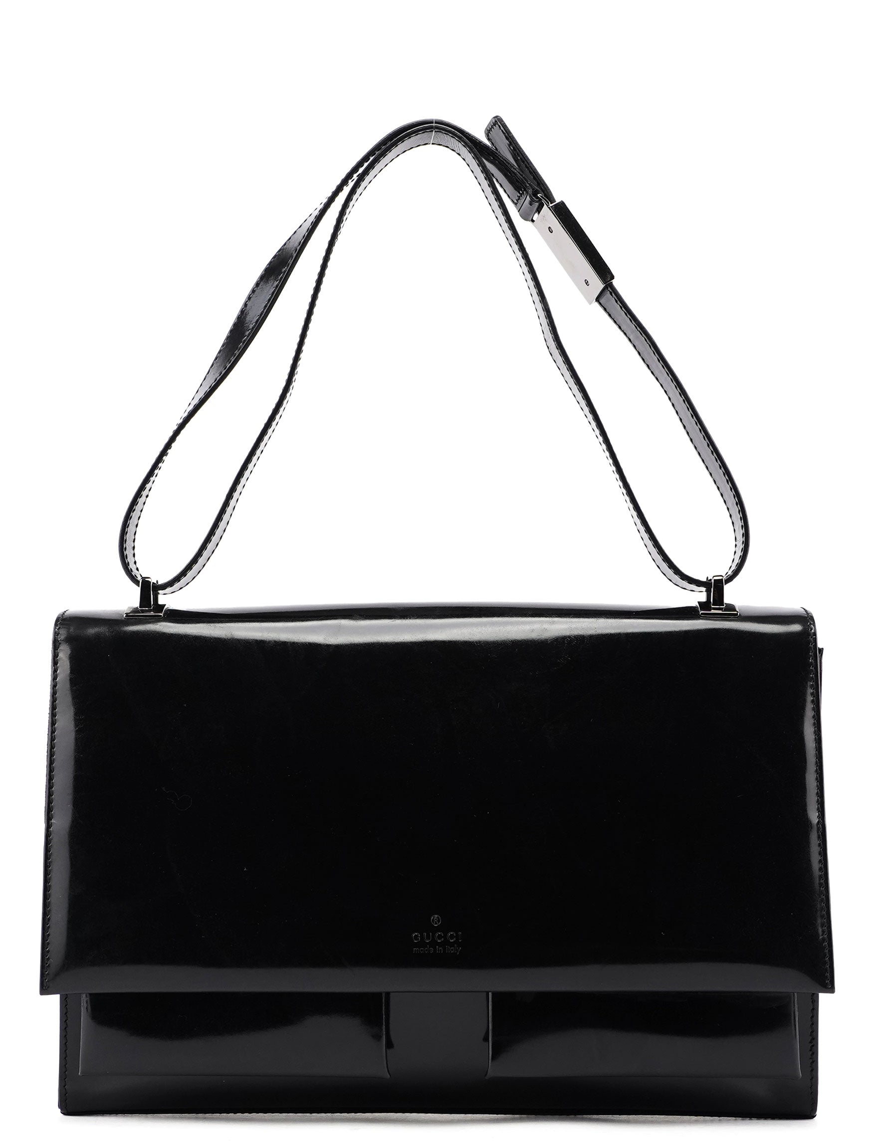 Gucci Black Patent Leather Flap Shoulder Bag