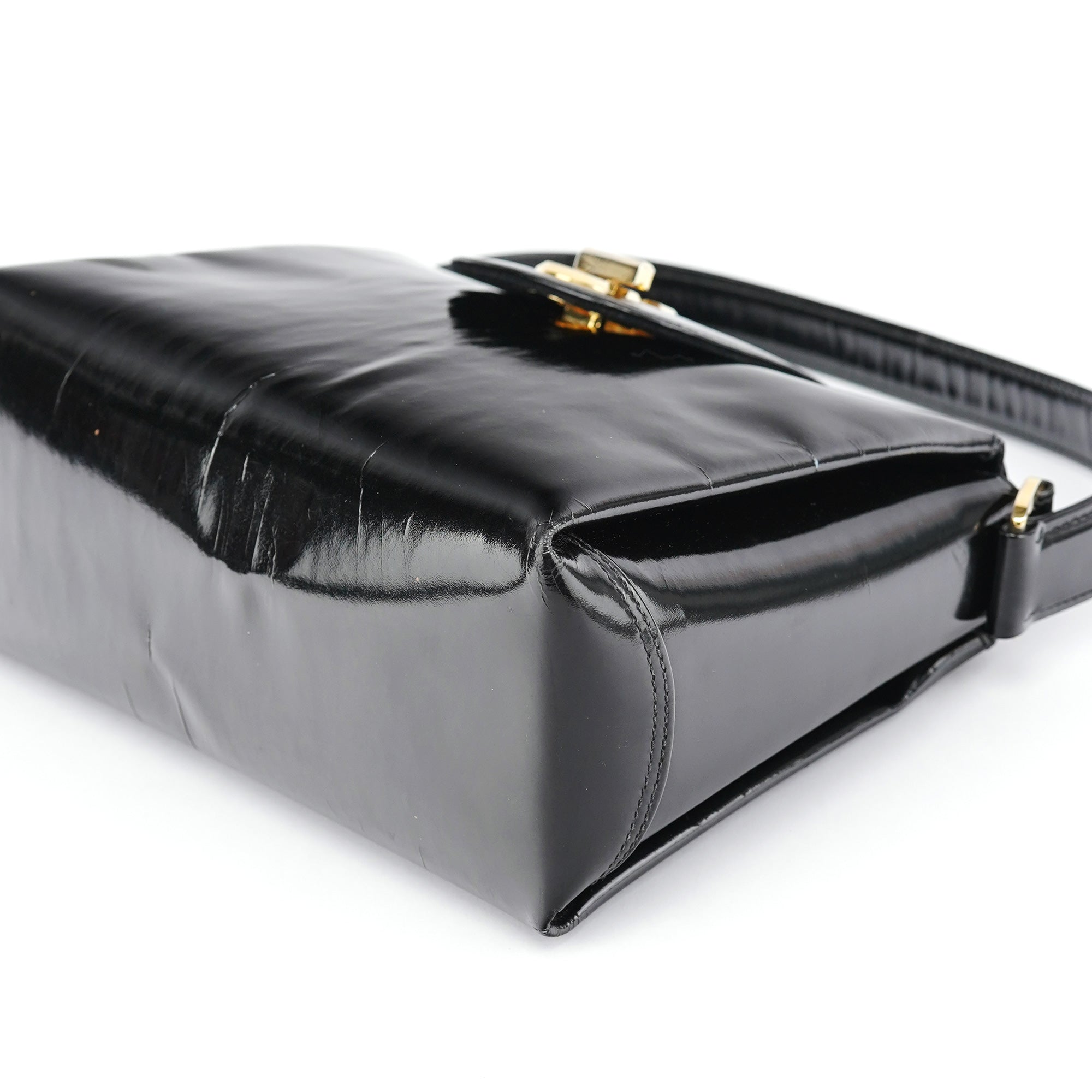 Gucci Black Patent Leather G Shoulder Bag