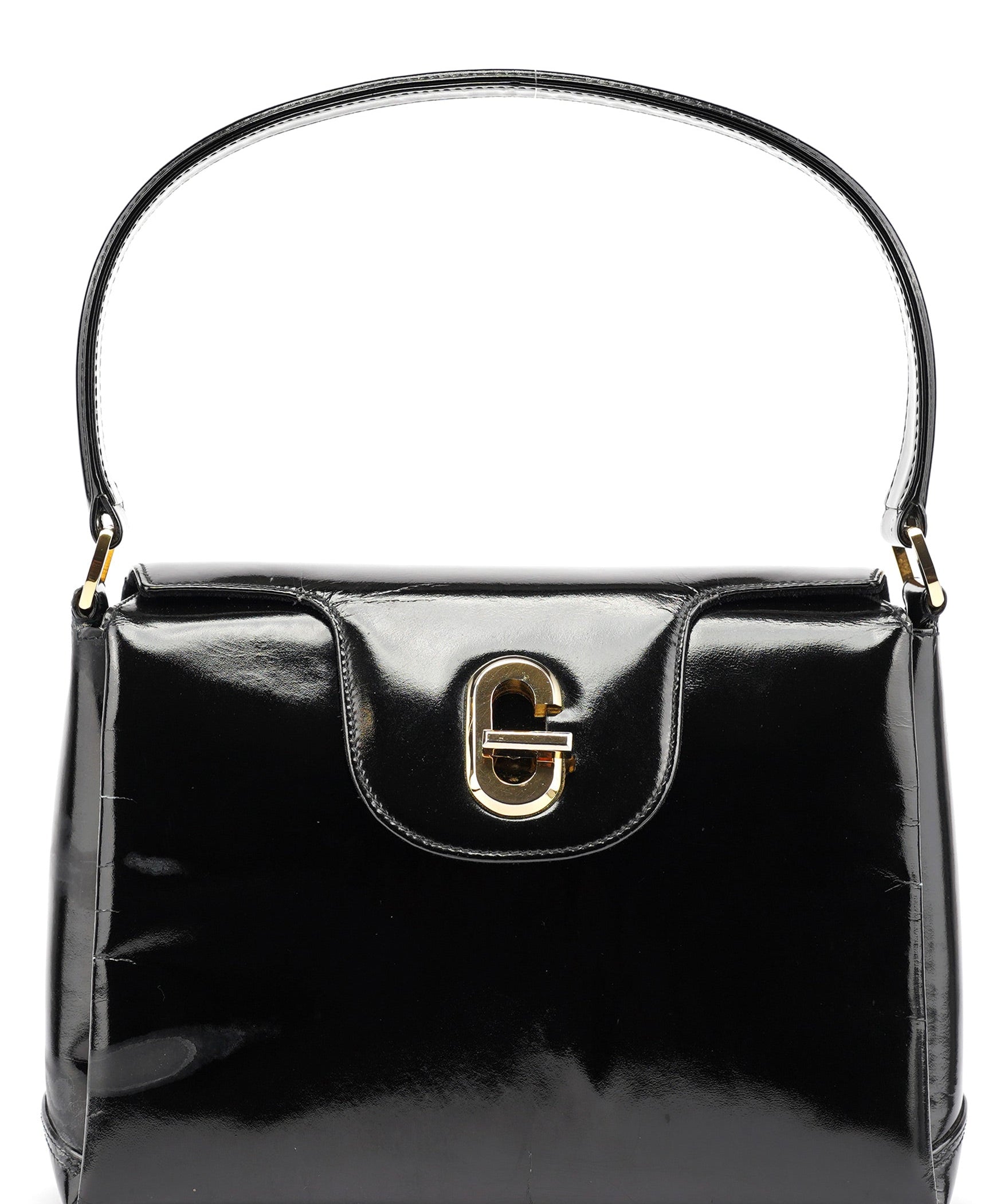 Gucci Black Patent Leather G Shoulder Bag