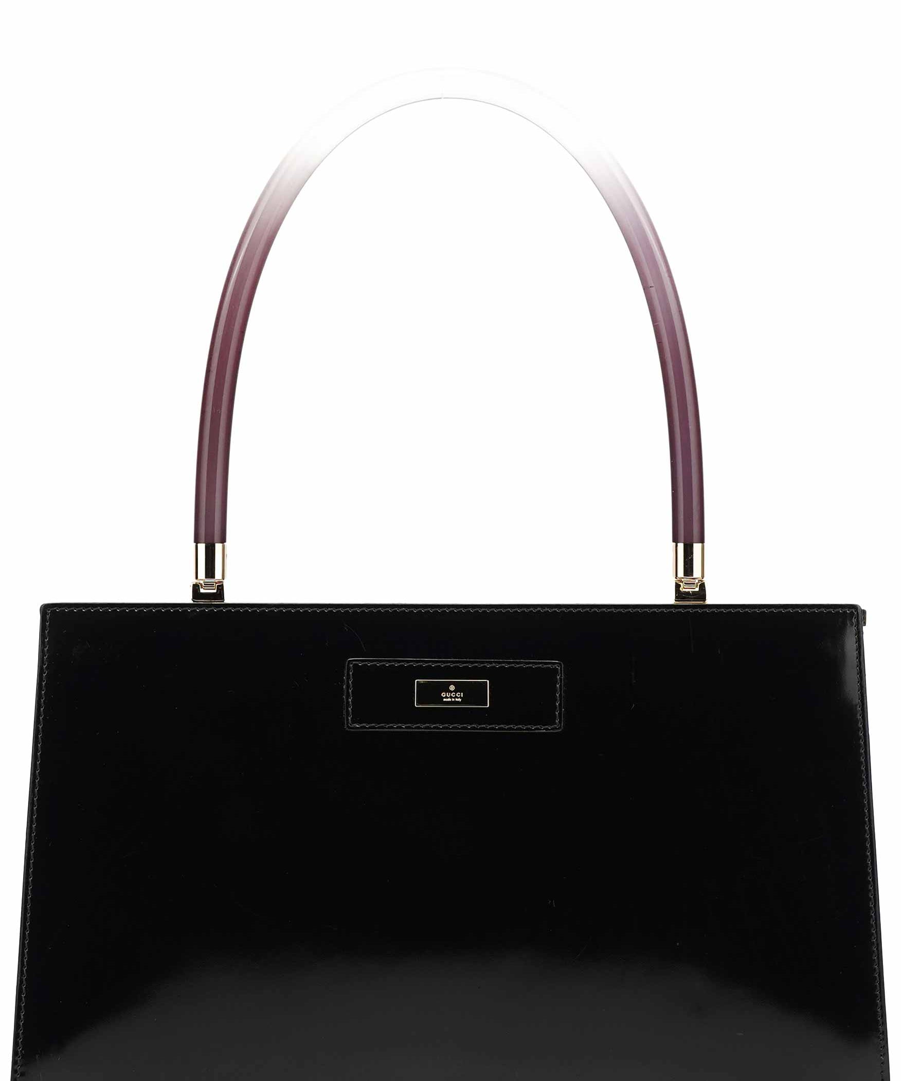 Gucci Black Patent Leather Lucite Handle Bag