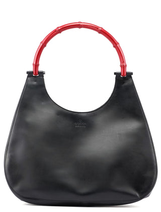 Gucci Black Red Bamboo Shoulder Bag