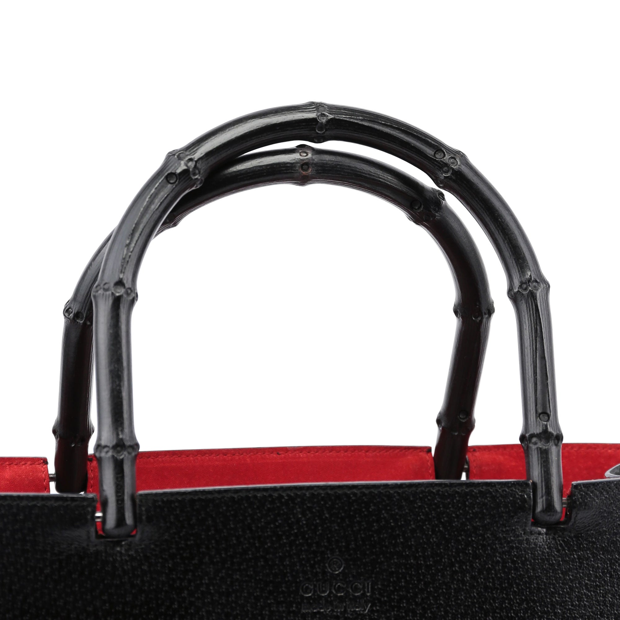 Gucci Sac cabas Bamboo en cuir noir et daim rouge