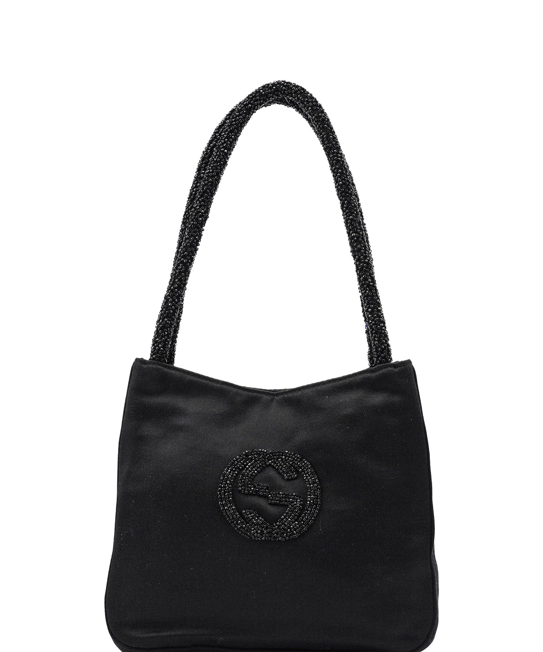 Gucci Black Satin Beaded Tote Bag