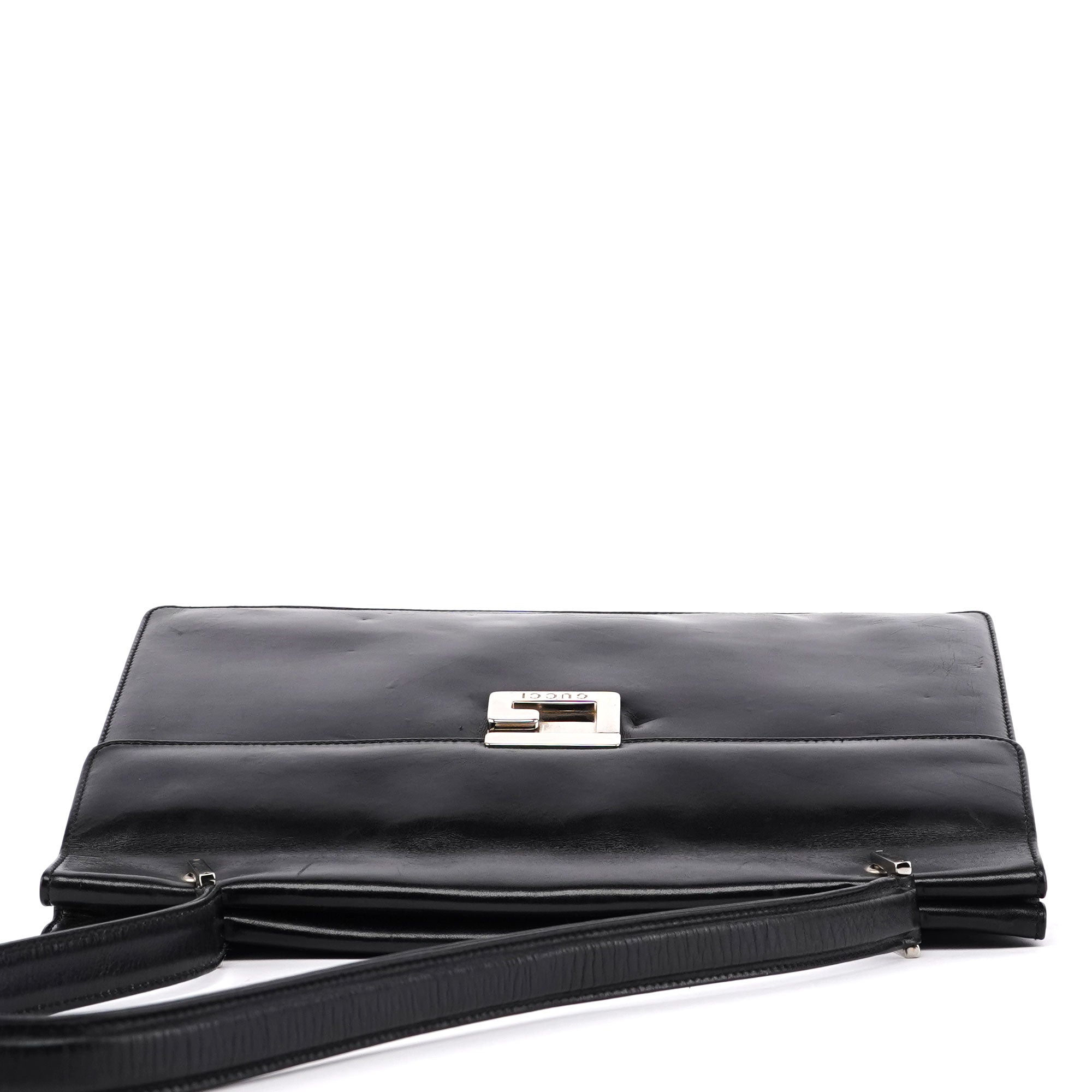 Gucci Square G Schultertasche aus schwarzem Leder mit silberfarbenen Beschlägen