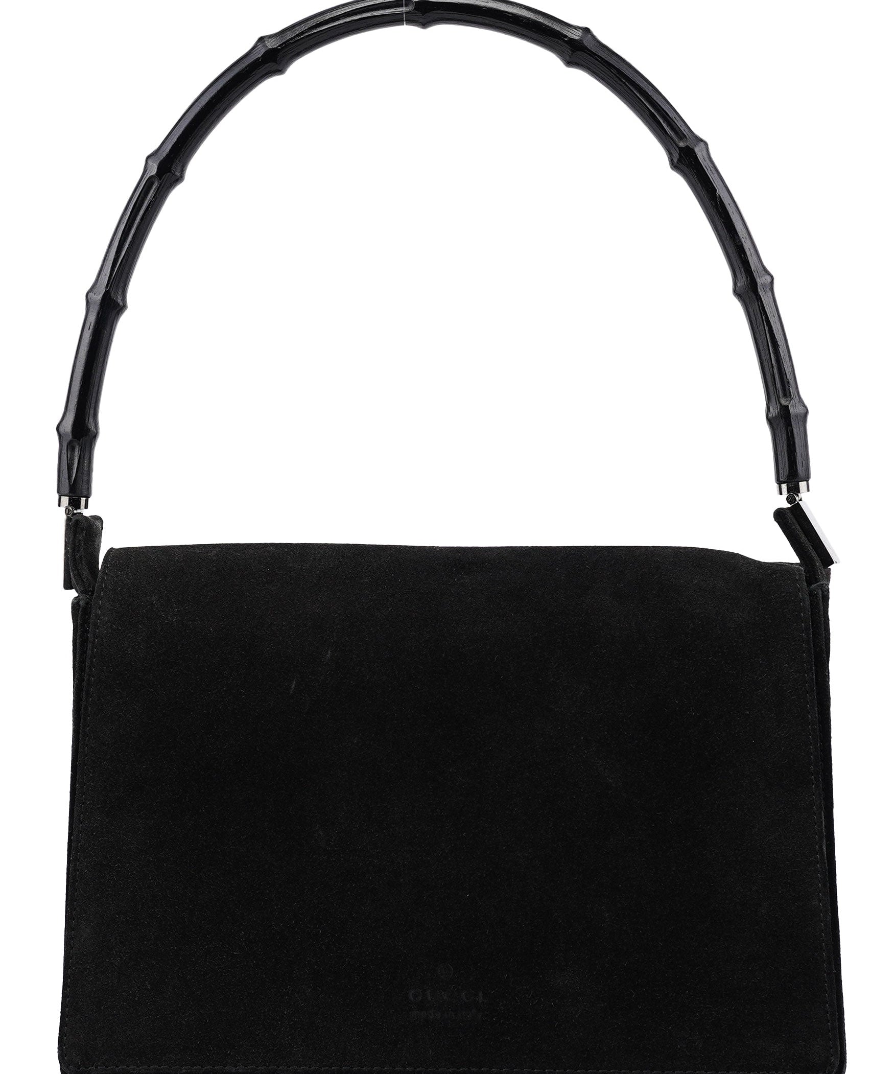 Gucci Black Suede Bamboo Flap Shoulder Bag