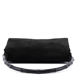 Gucci Black Suede Bamboo Flap Shoulder Bag