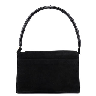 Gucci Black Suede Bamboo Flap Shoulder Bag