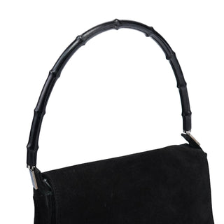 Gucci Black Suede Bamboo Flap Shoulder Bag