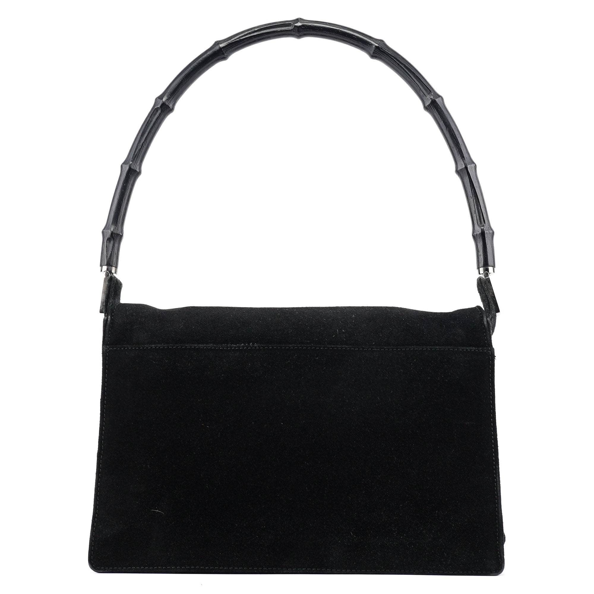 Gucci Black Suede Bamboo Flap Shoulder Bag