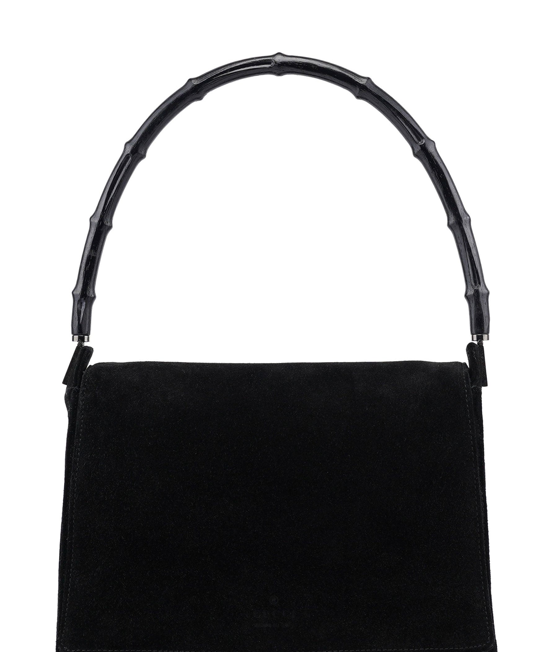 Gucci Black Suede Bamboo Flap Shoulder Bag