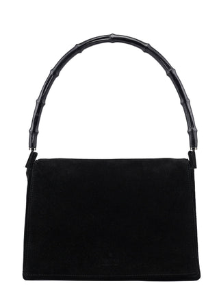 Gucci Black Suede Bamboo Flap Shoulder Bag