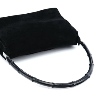 Gucci Black Suede Bamboo Flap Shoulder Bag