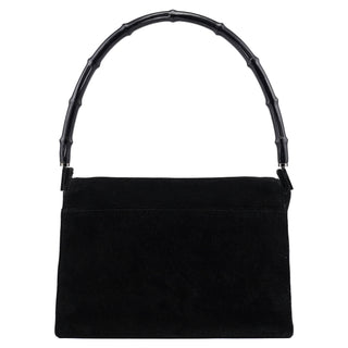 Gucci Black Suede Bamboo Flap Shoulder Bag