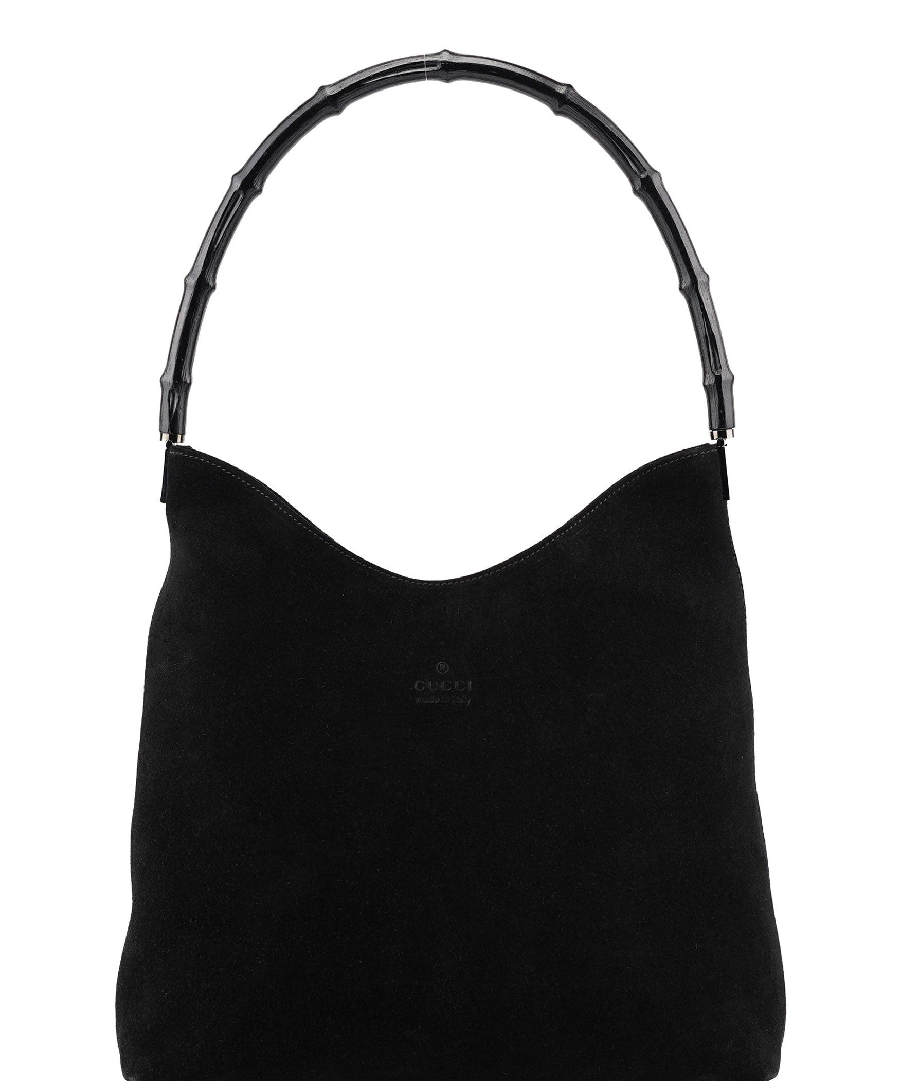 Gucci Black Suede Bamboo Hobo Shoulder Bag
