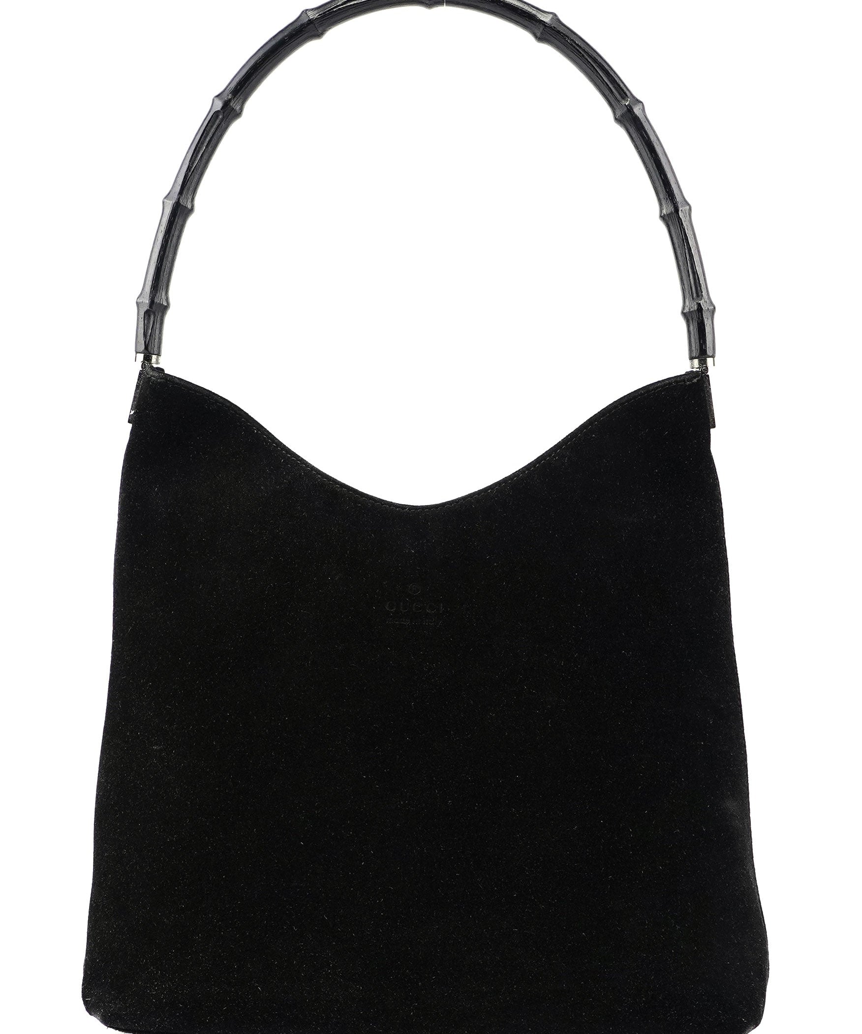 Gucci Black Suede Bamboo Hobo Shoulder Bag