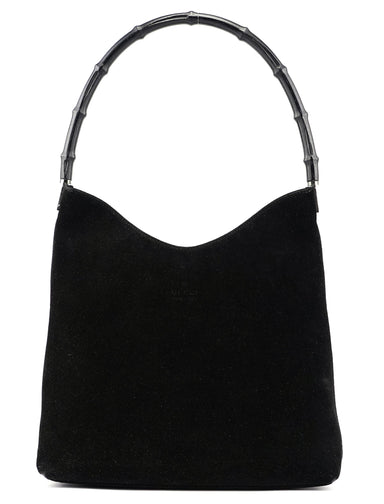 Gucci Black Suede Bamboo Hobo Shoulder Bag