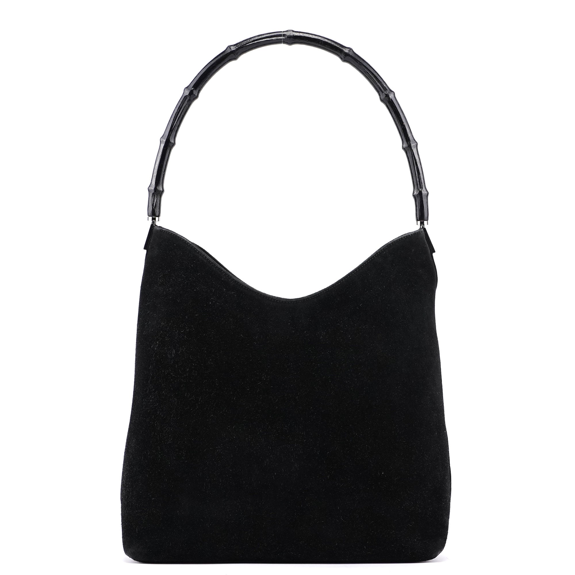 Gucci Black Suede Bamboo Hobo Shoulder Bag