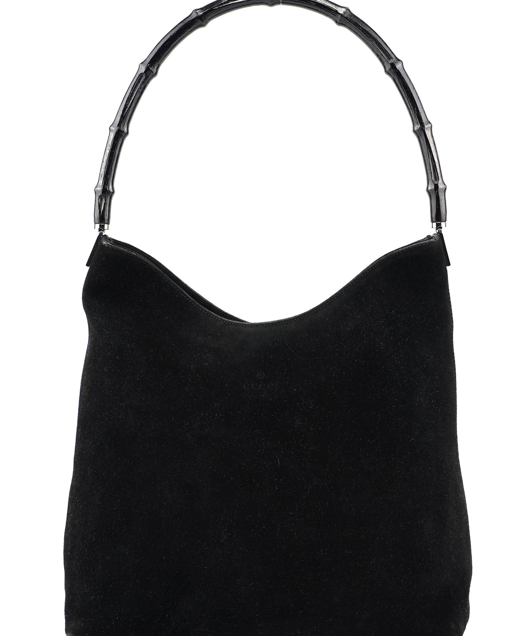 Gucci Black Suede Bamboo Hobo Shoulder Bag