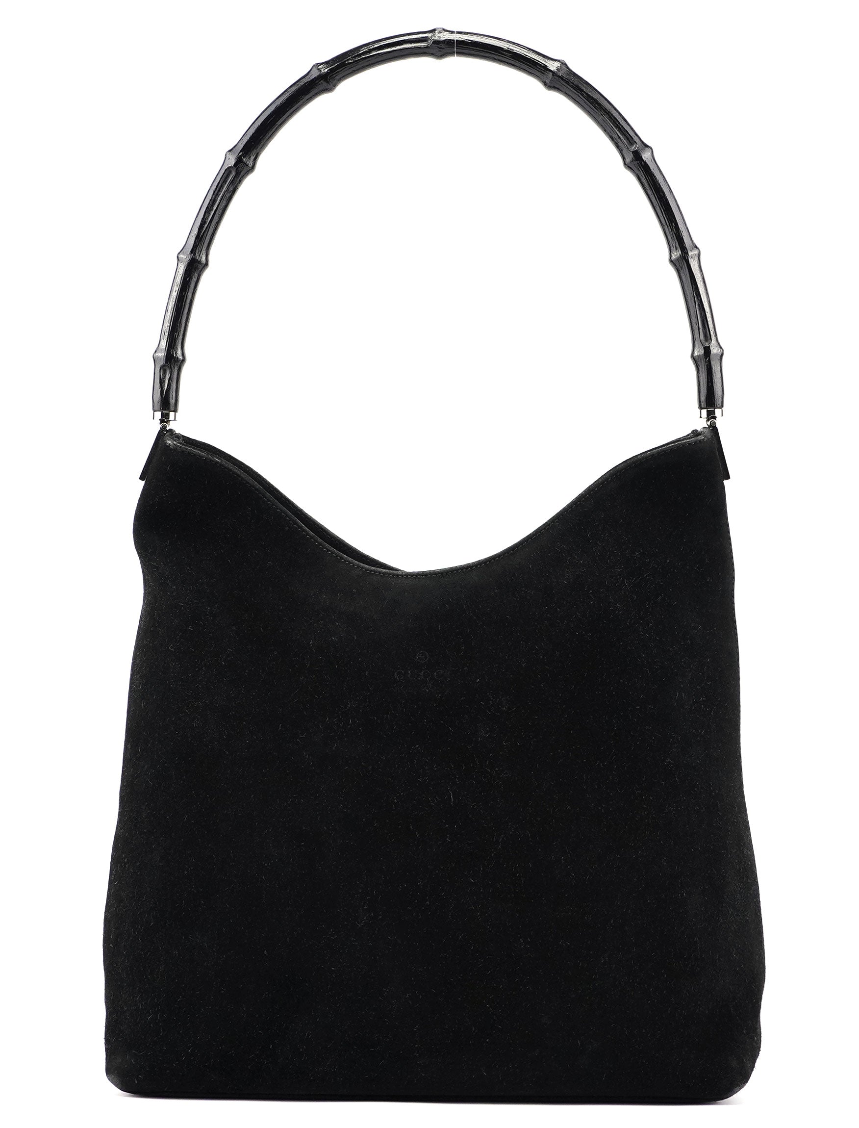 Gucci Black Suede Bamboo Hobo Shoulder Bag