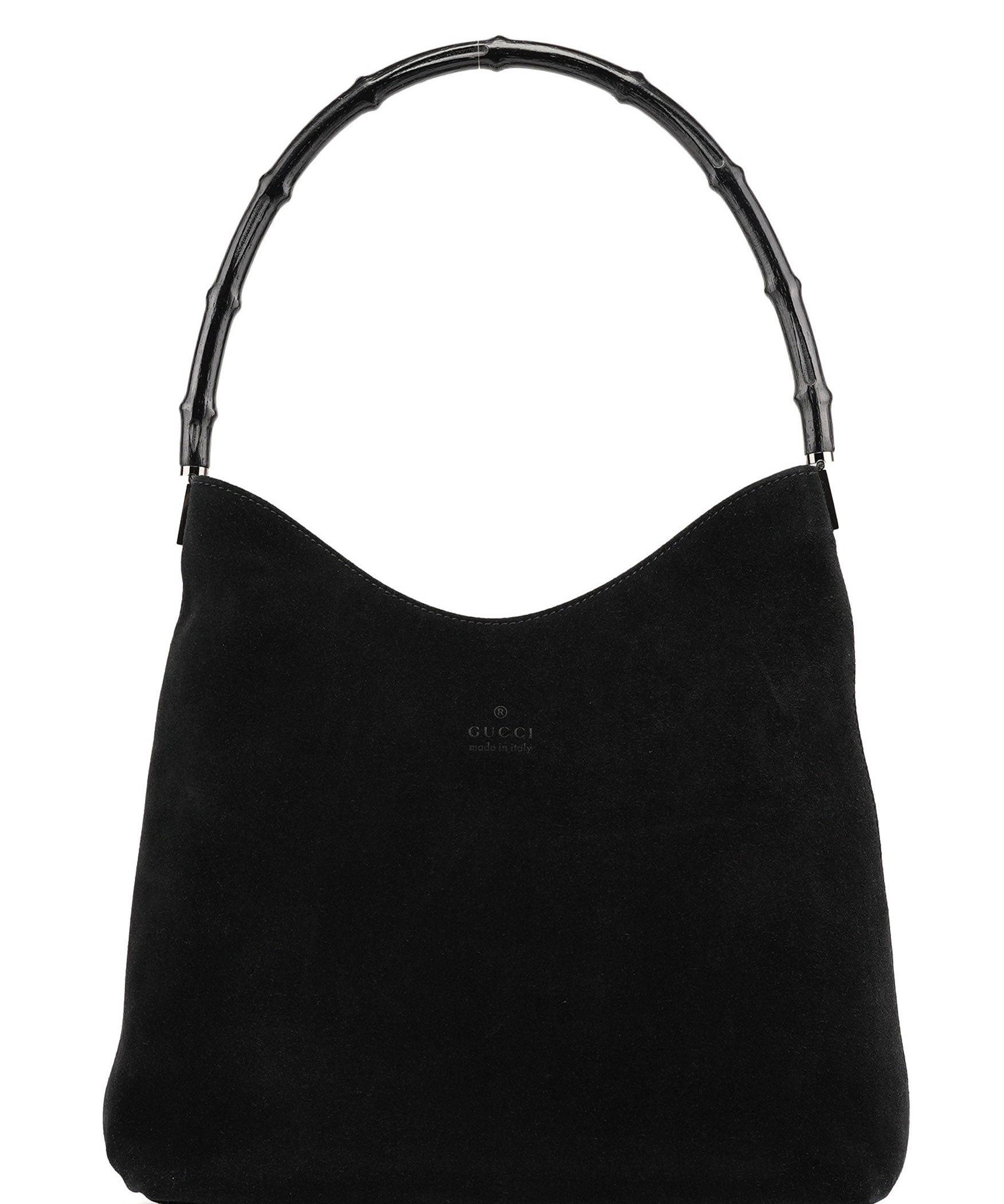 Gucci Black Suede Bamboo Shoulder Bag