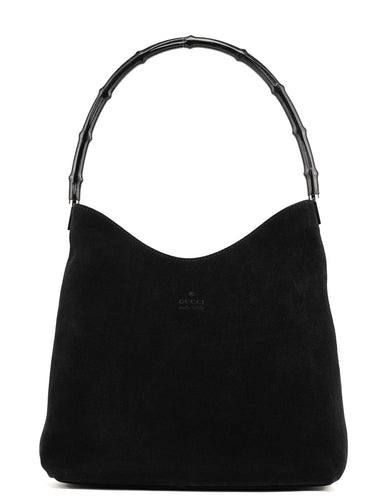 Gucci Black Suede Bamboo Shoulder Bag