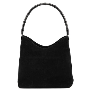 Gucci Black Suede Bamboo Shoulder Bag