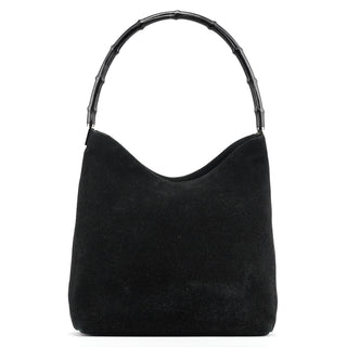 Gucci Black Suede Bamboo Shoulder Bag