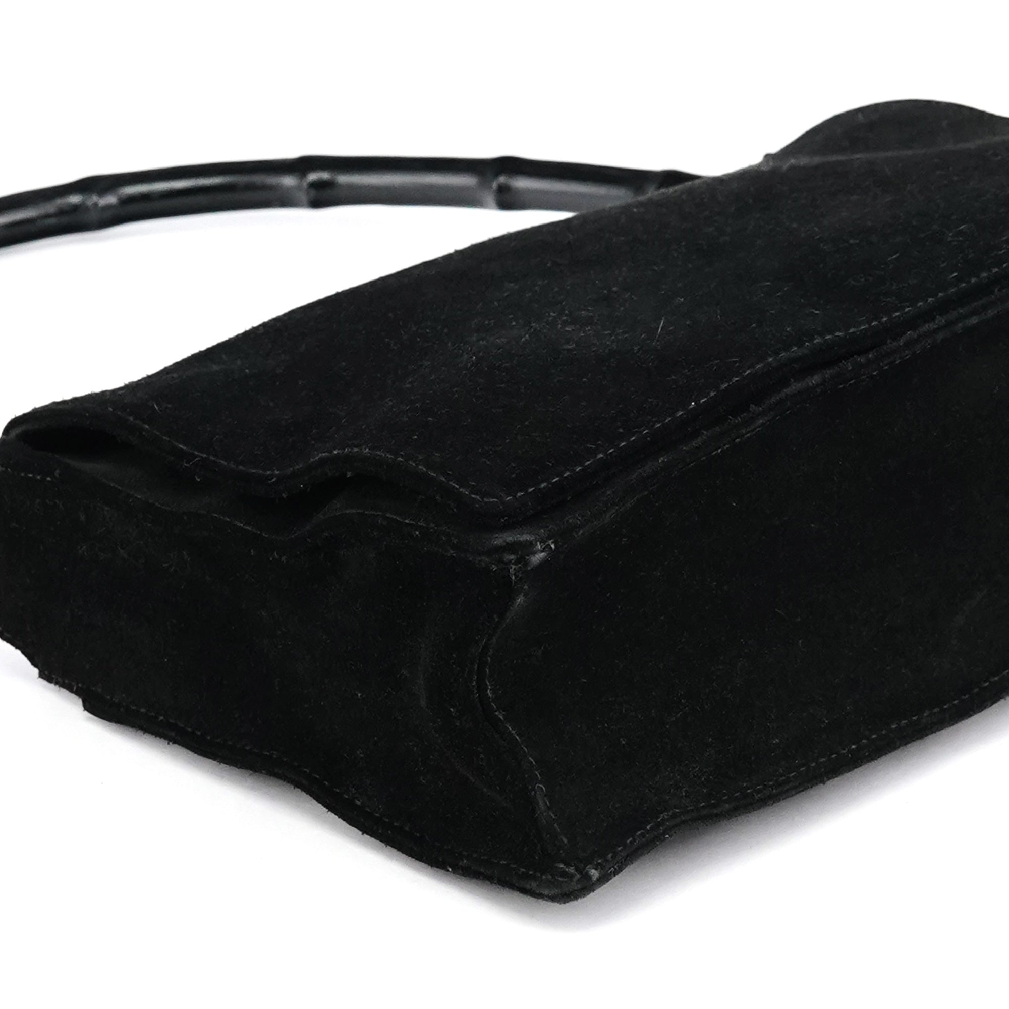 Gucci Black Suede Bamboo Shoulder Bag