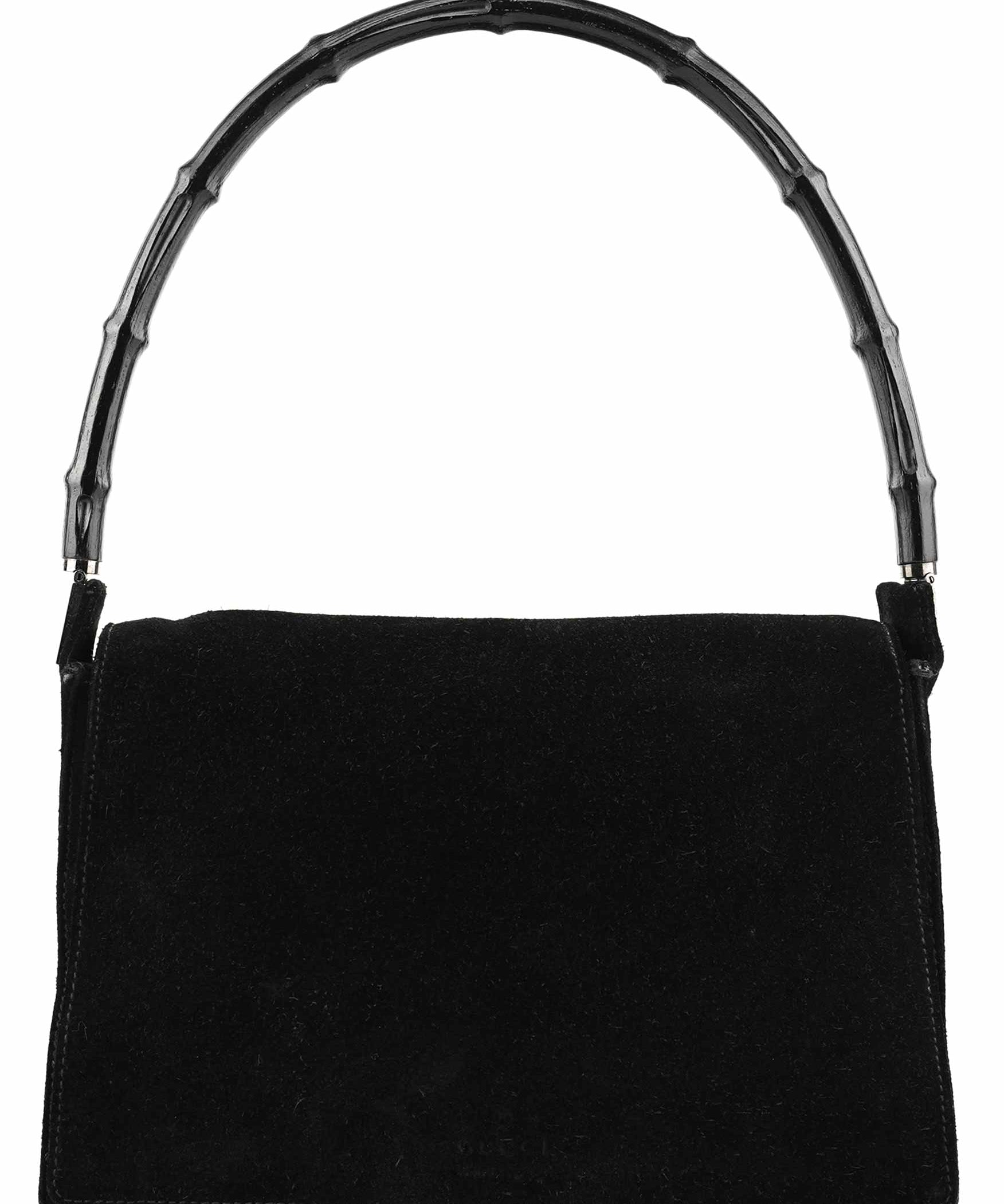 Gucci Black Suede Bamboo Shoulder Bag