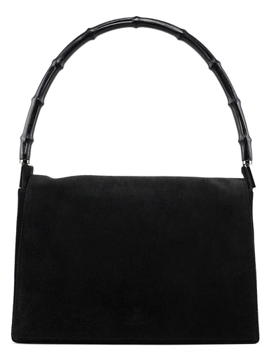 Gucci Black Suede Bamboo Shoulder Bag